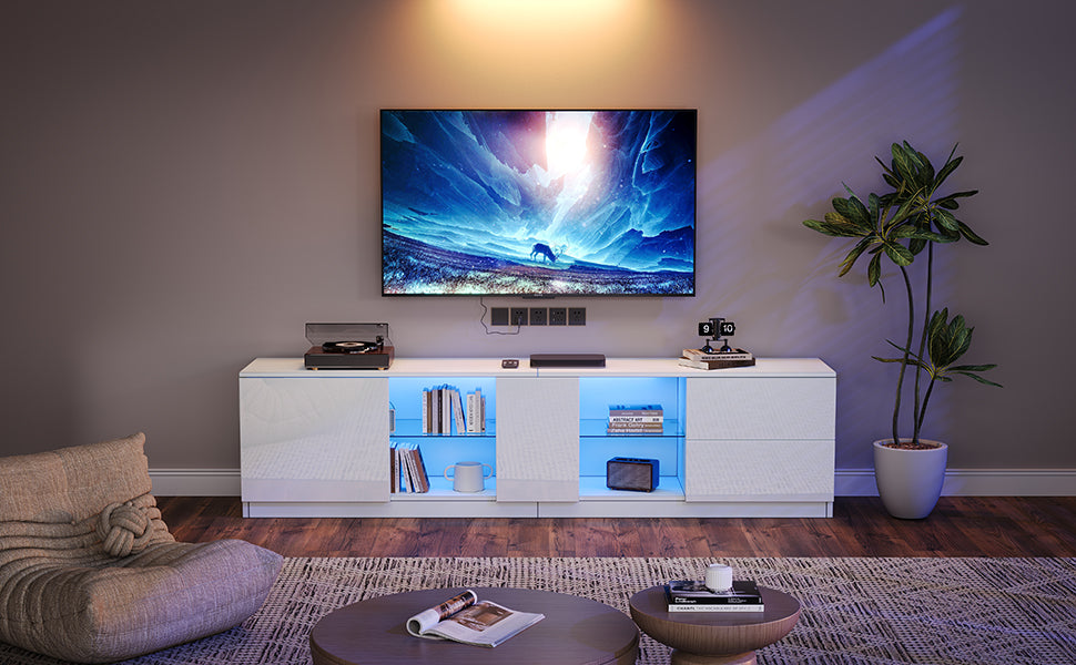 TV Stand 160 x 40 x 52 cm, High-Gloss with LED Lighting, for 65" TVs, Living Room and Bedroom