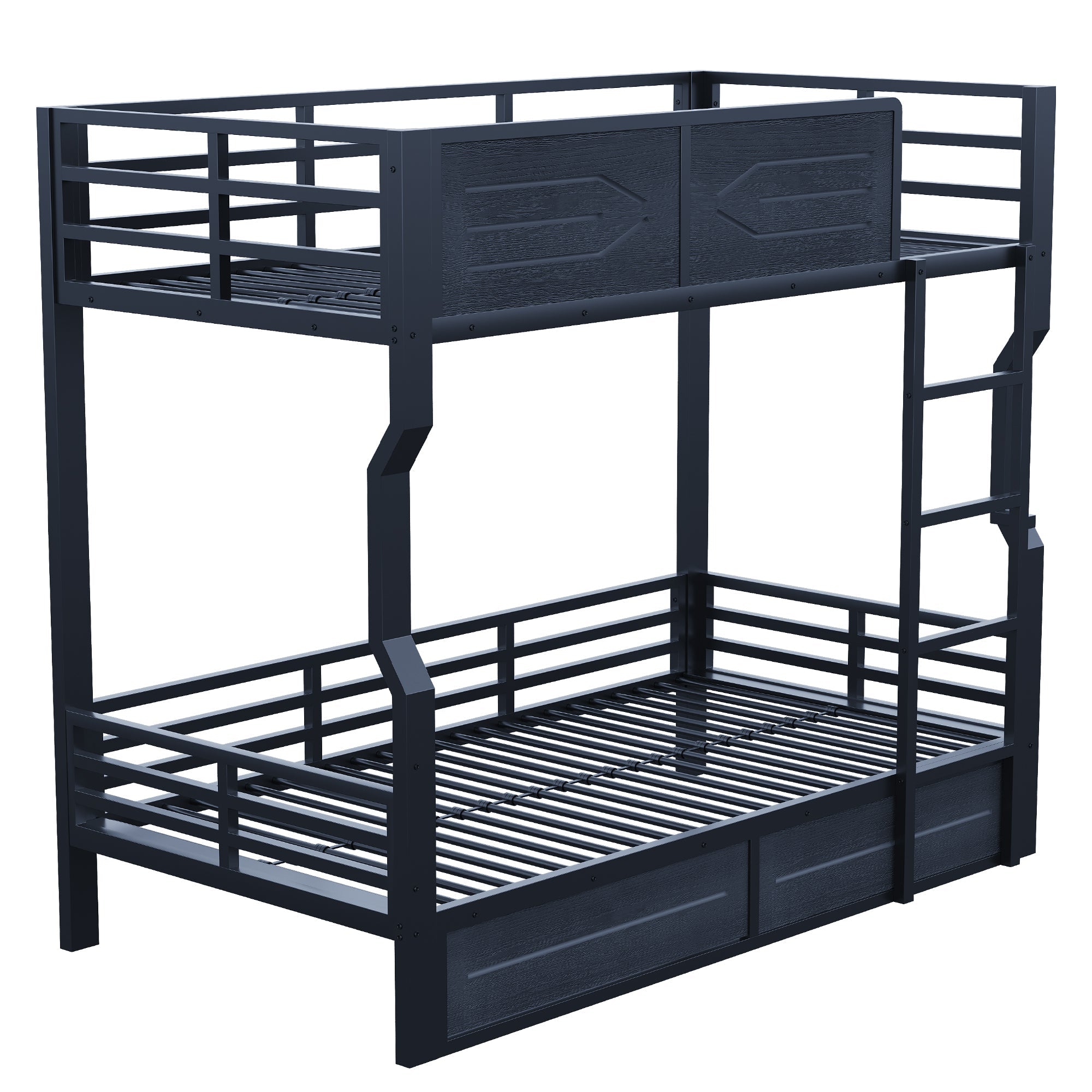 Iron Bunk Bed with LED Lighting and High Side Rails, 90x200cm, Black Iron