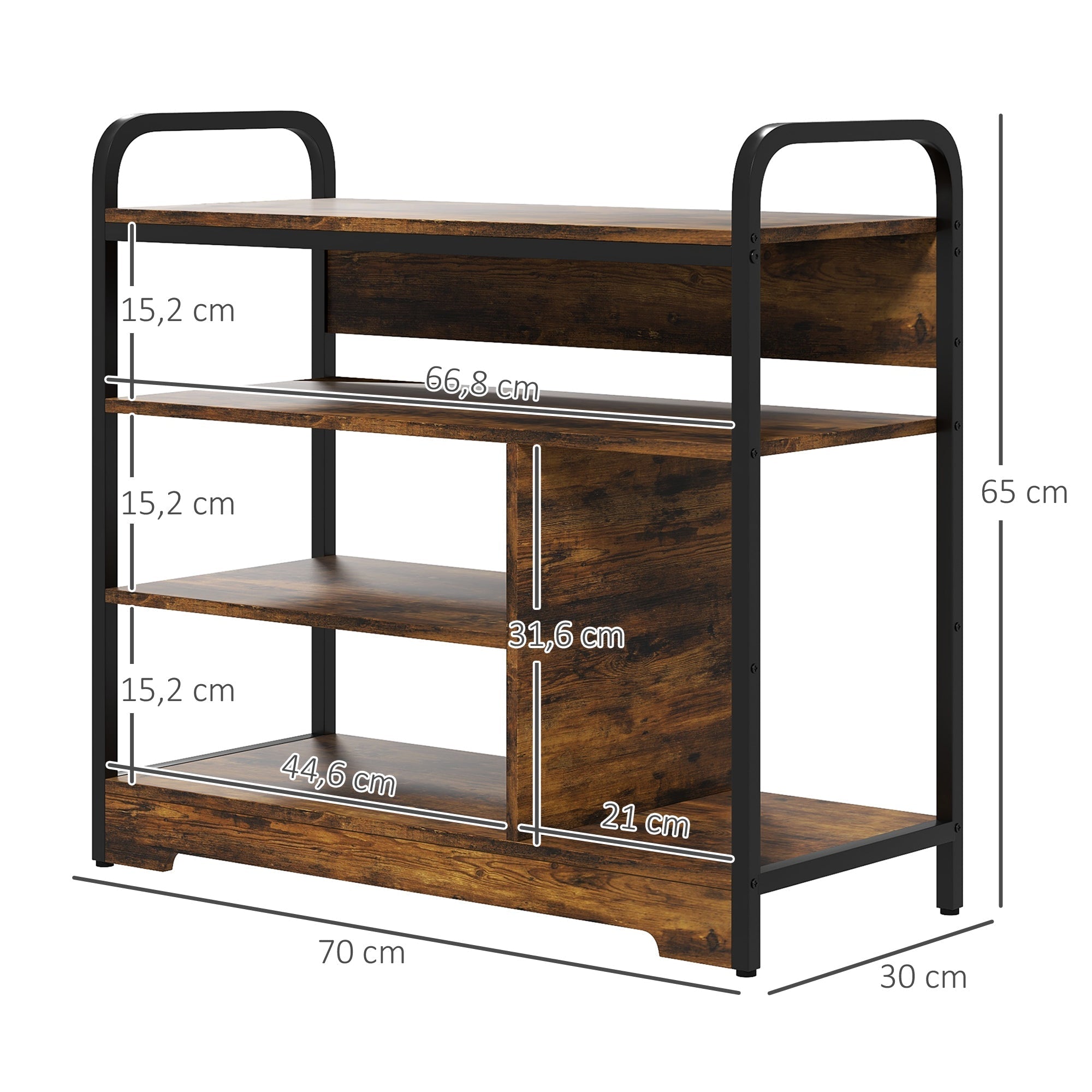 Shoe Rack 4 Levels, Max 11 Pairs, Rustic Brown