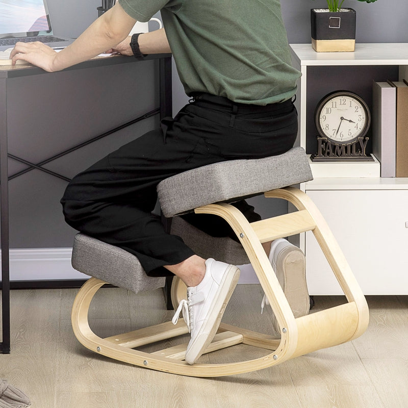 Vinsetto kneeling chair ergonomic upholstered stool for healthy sitting, birch wood grey