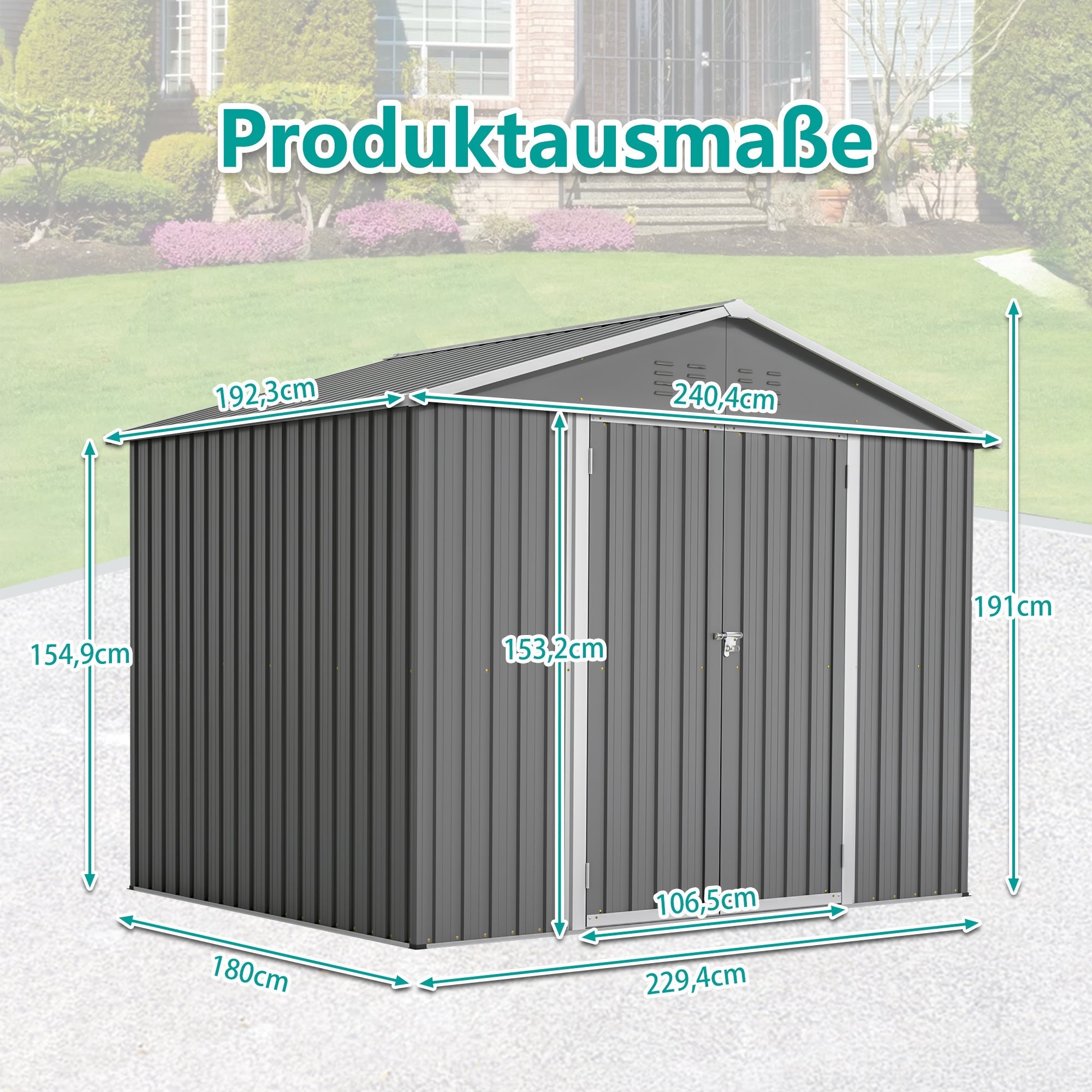 Metal Tool Shed, 8x6FT Folding Door, Anthracite Grey
