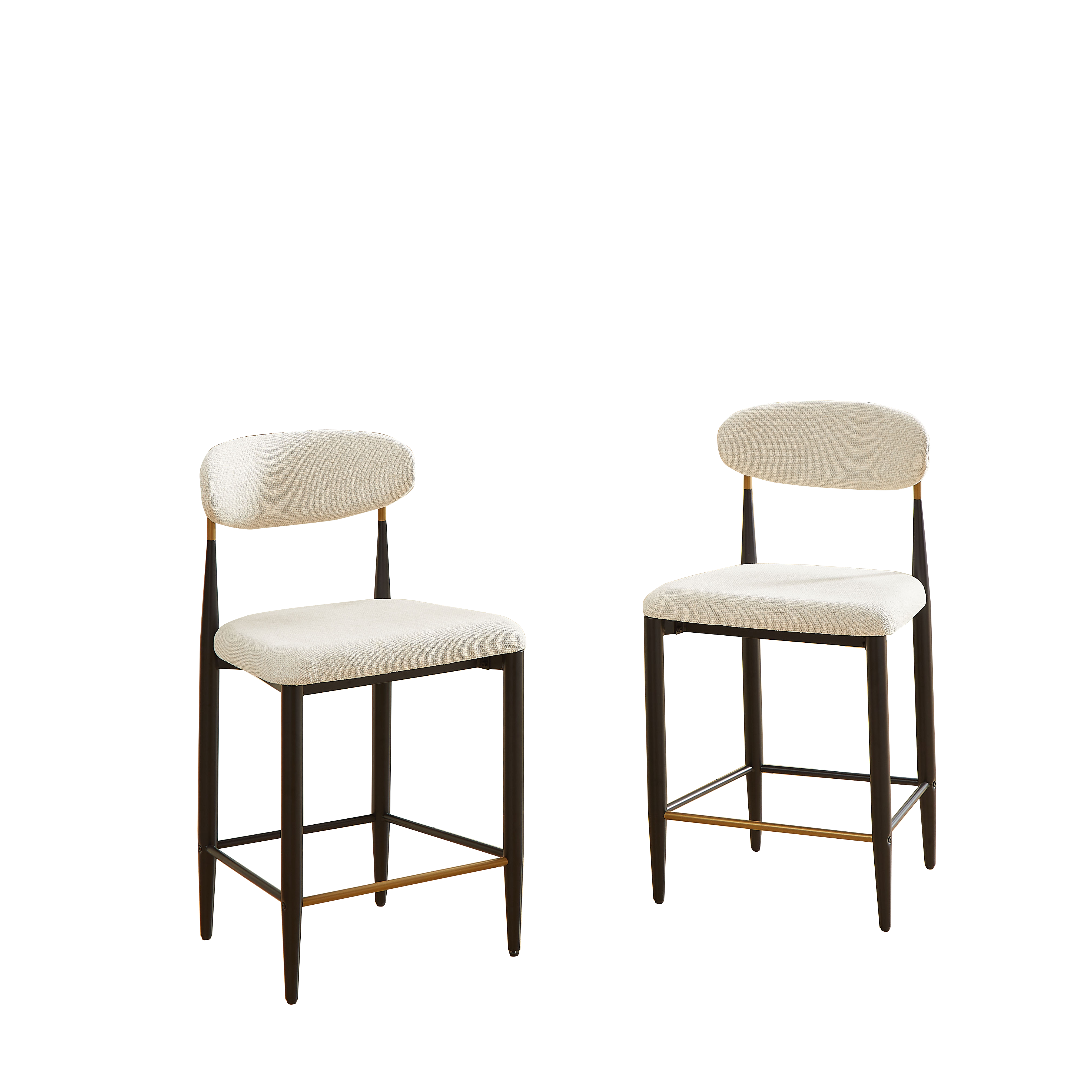 2-Pack Counter Height Bar Stools French Country Upholstered Curved Back - Black/Coffee Frame Cream Fabric