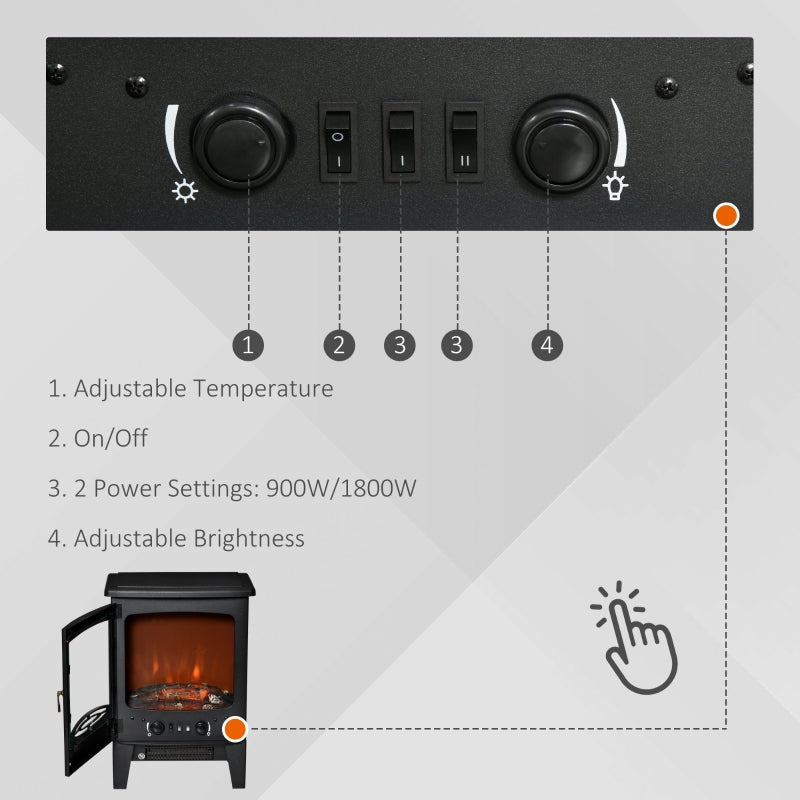 Electric Fireplace Stove, Free standing Heater, LED Flame Effect, 900W/1800W, Black