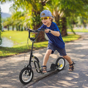 Kids' Scooter with 12-Inch Pneumatic Tires and Kickboard, Aluminum, Black