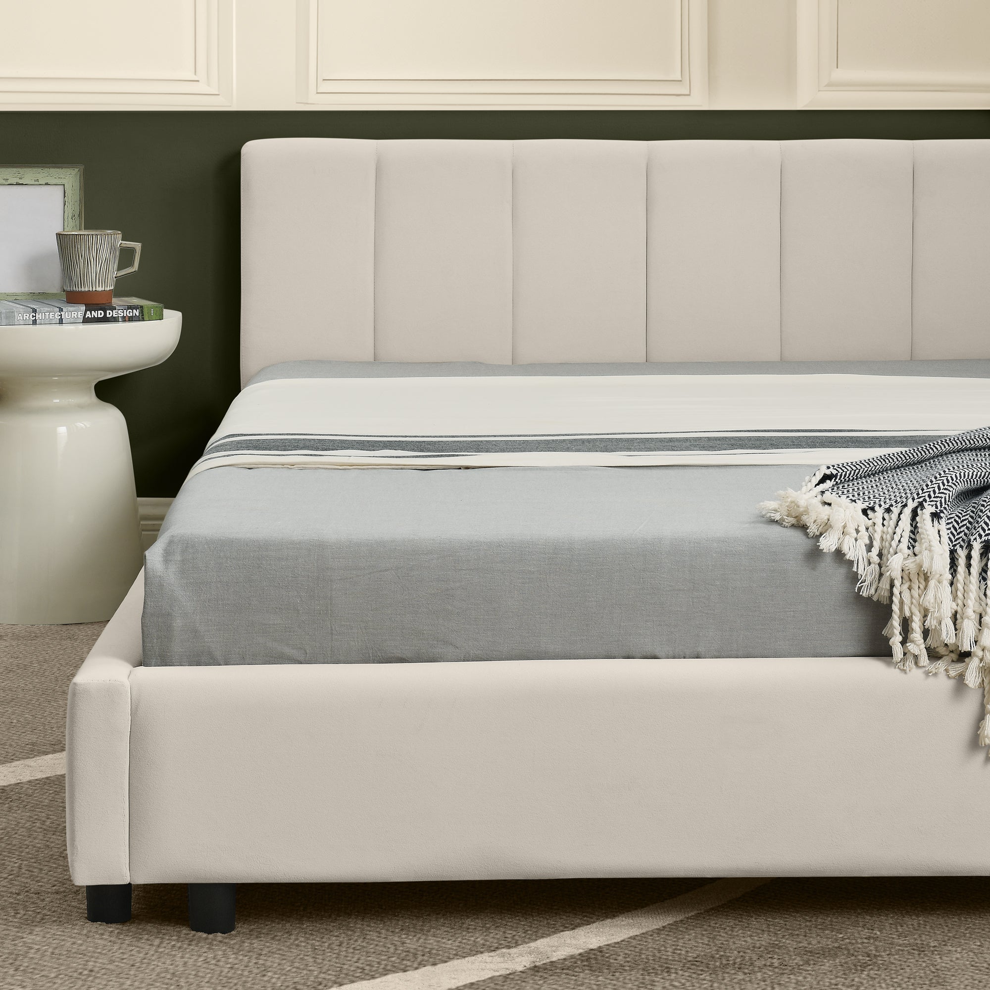 Double Bed High Backrest 160x200cm, Velvet Beige