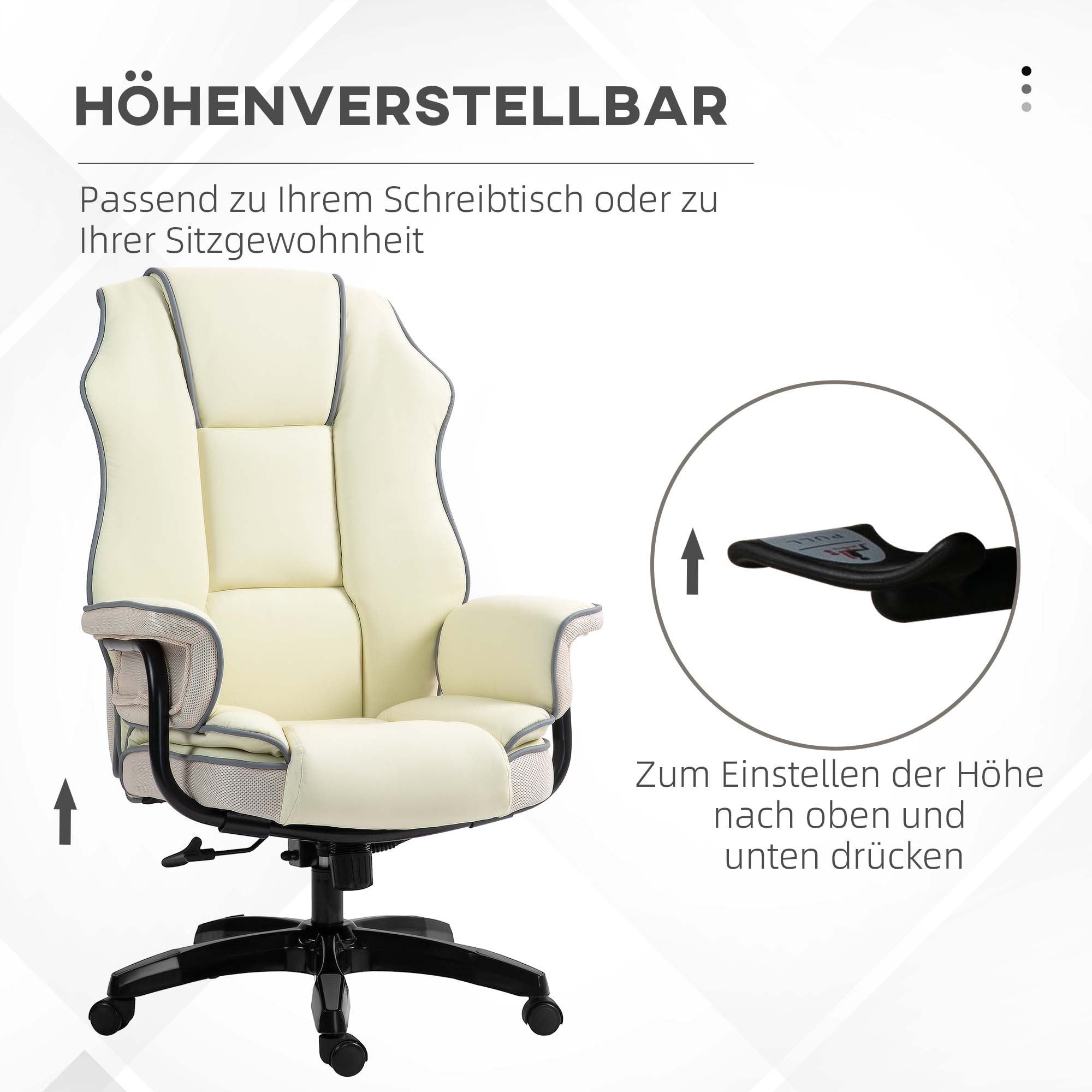 Bürostuhl, ergonomisch verstellbar mit Liegefunktion, Cremefarben