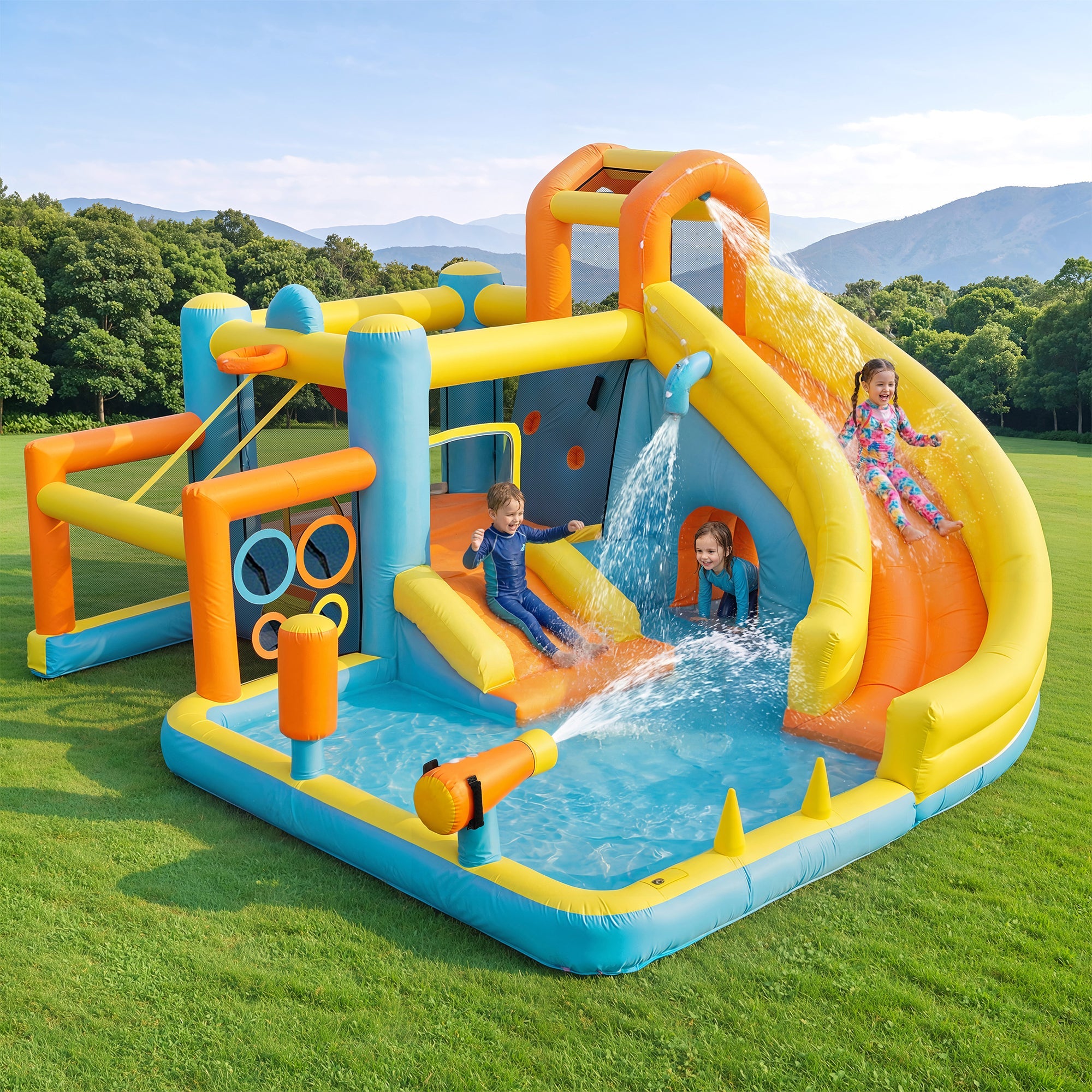Children's Bouncy Castle Water Park with Slide, Pool and Blower, 405x416x218cm