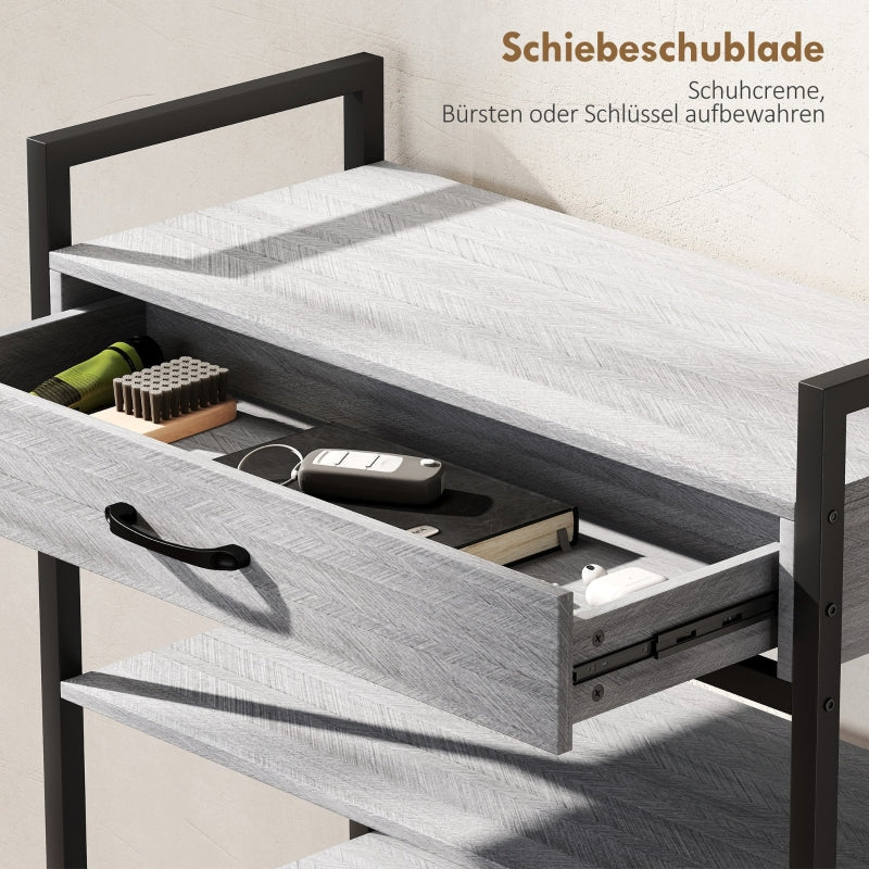 Schuhregal 4-stöckig, 9 Paar, Spanplatte Metall, Grau