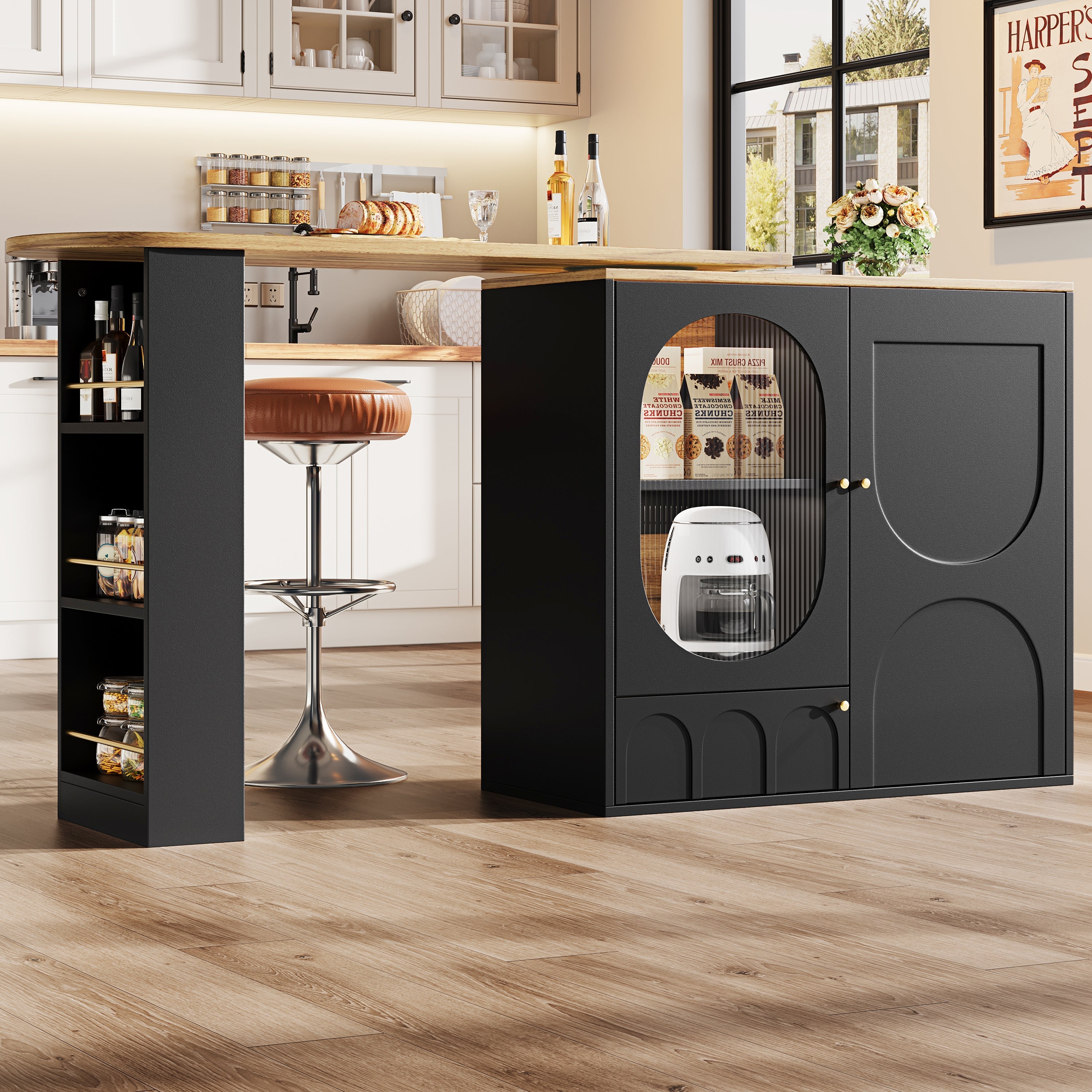 Bar Table 360° Rotating Counter with Storage, White/Black