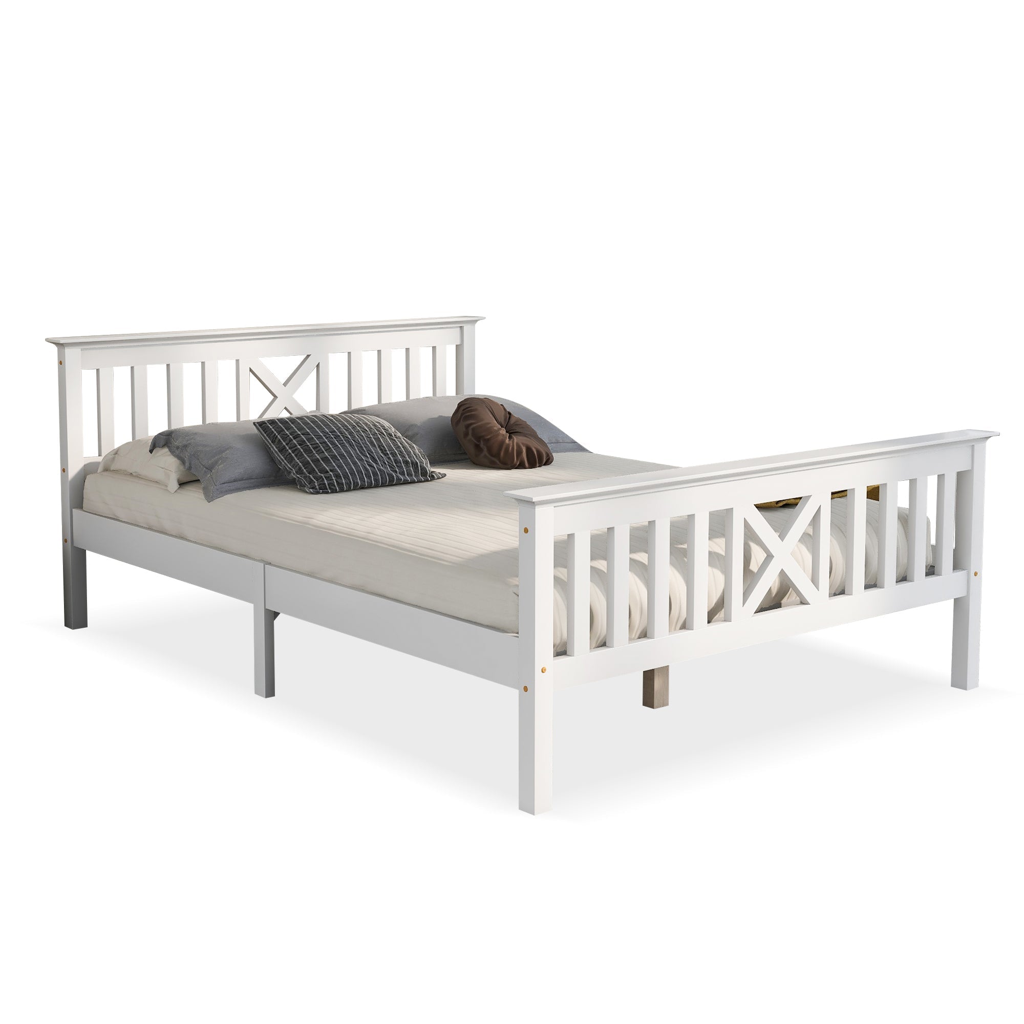 Wooden Bed Double Bed, 140 x 200 cm, Solid Pine, White