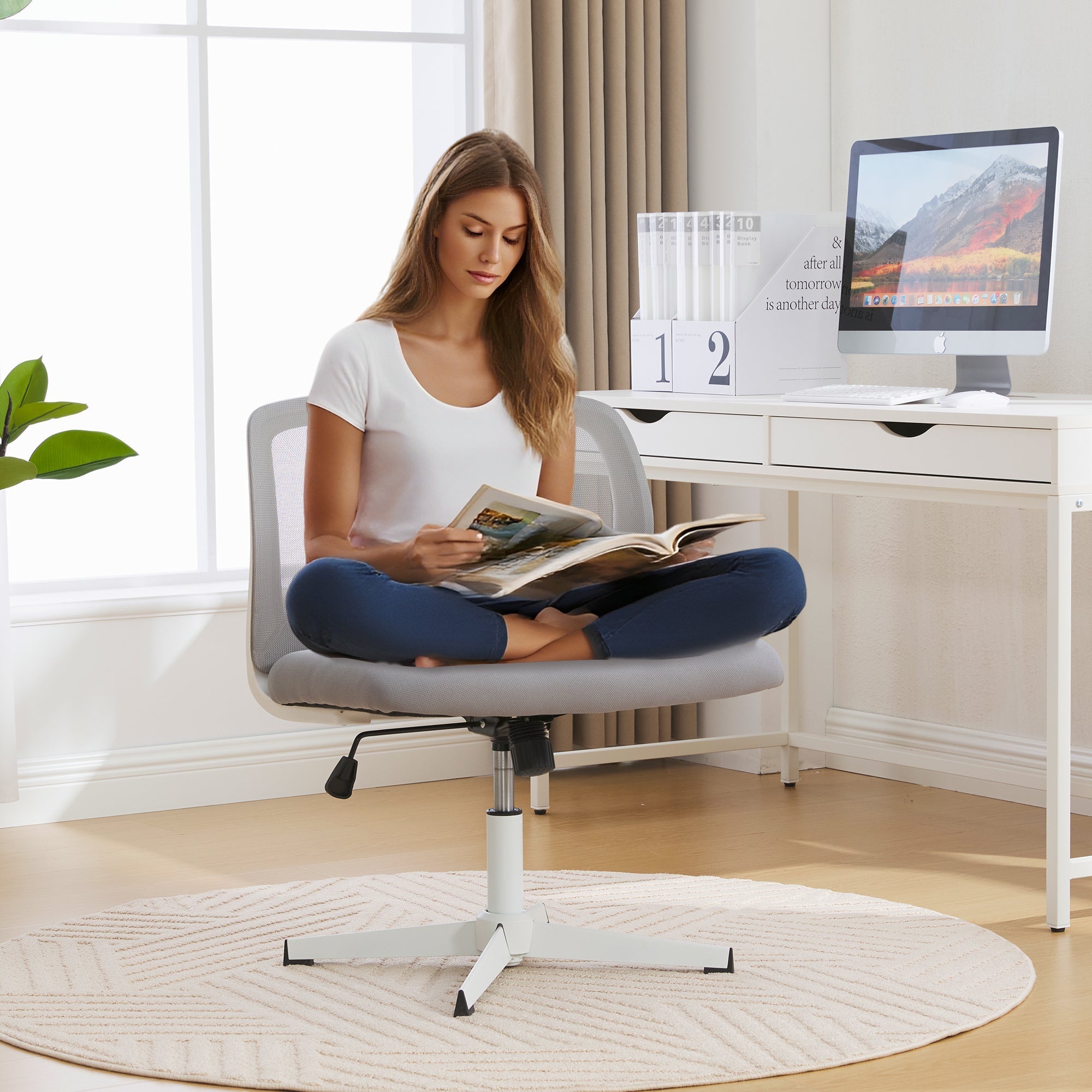 Armless Office Chair, Upholstered, Rocking, Height Adjustable, 360° Rotatable