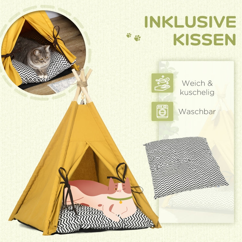 Haustierbett, Tipi-Design mit weichem Kissen und Fußmatte, für Hunde und Katzen, Stoff