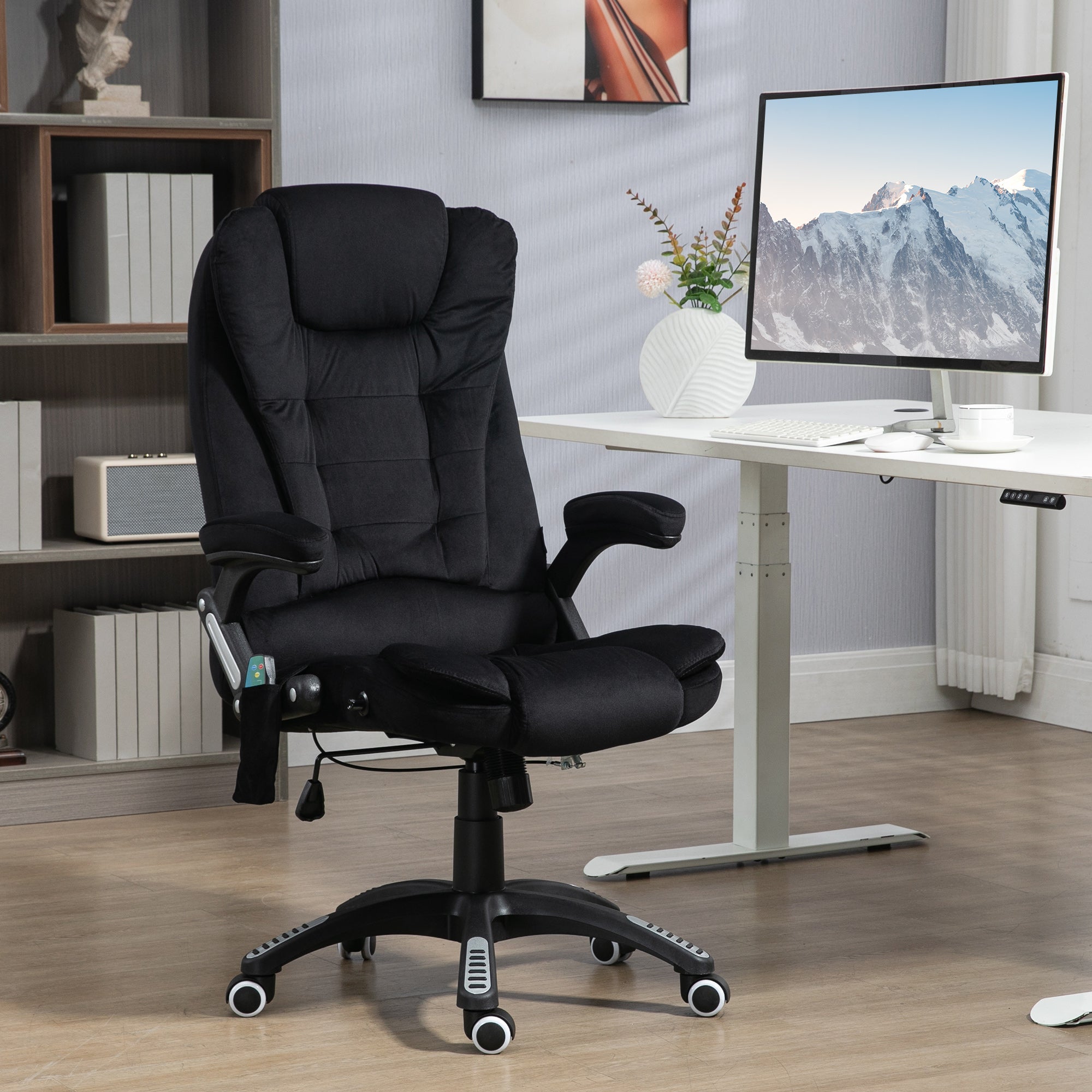 Massage Office Chair, Ergonomic Desk Chair, Height-Adjustable with Heating, Black