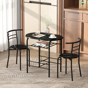 Three-Piece Compact Dining Set, Two Chairs and Table, Black