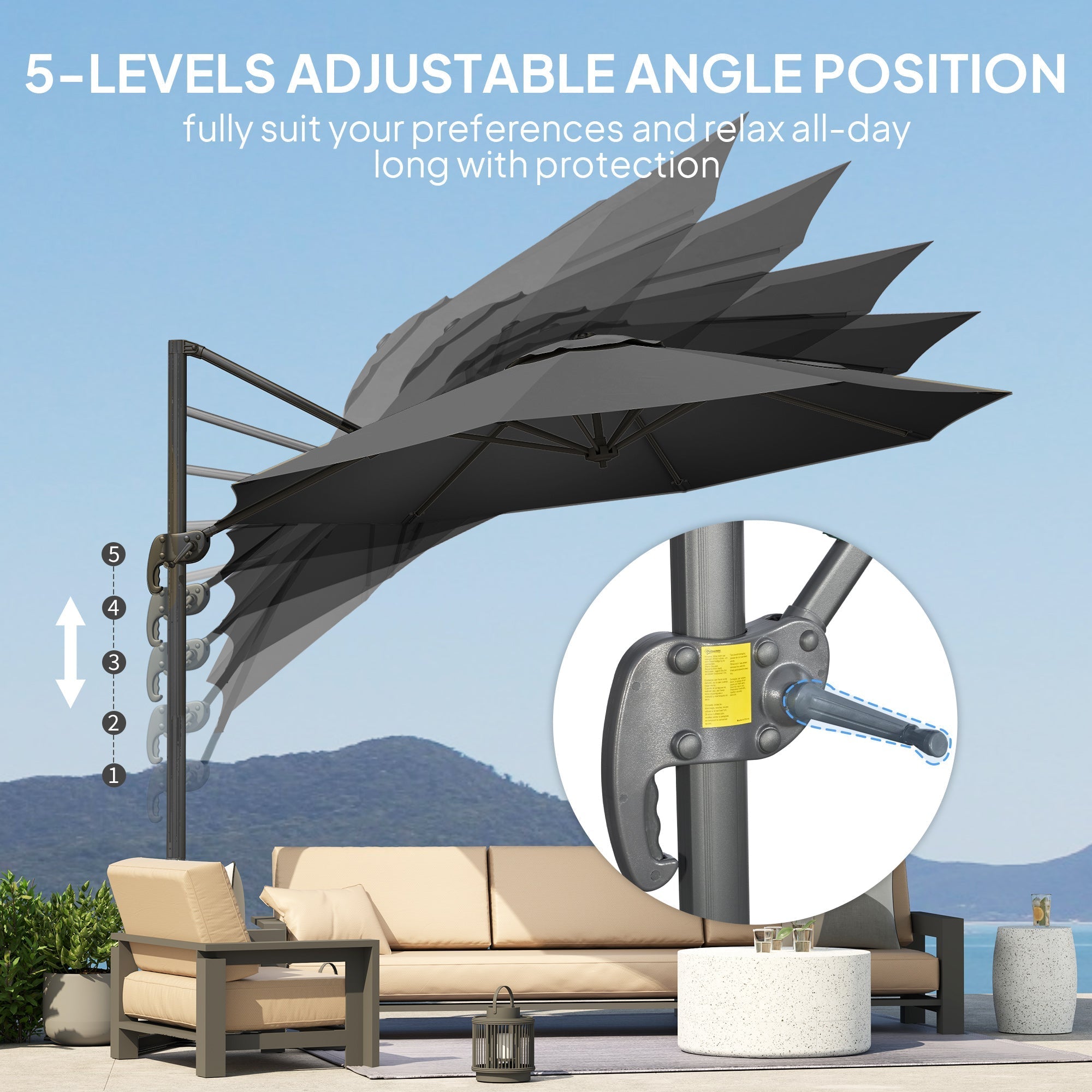 Overhanging Cantilever Parasol, 3x3m, Black