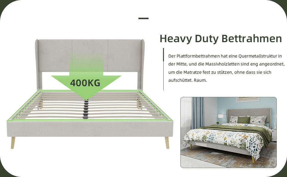 Modern Minimalist Upholstered Bed with Plush Headboard, 160x200 cm, Beige, Multifunctional Bedroom Furniture, Low-Profile Non-Storage Base (Without Gas Lift), Mattress Excluded.