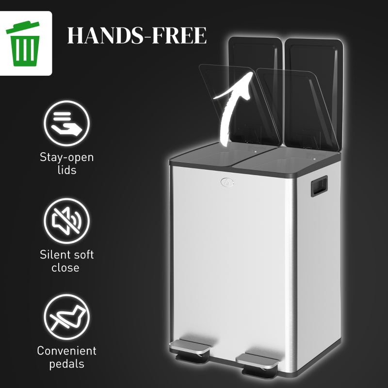56L Dual Compartment Bin with Deodoriser Holders Stainless Steel