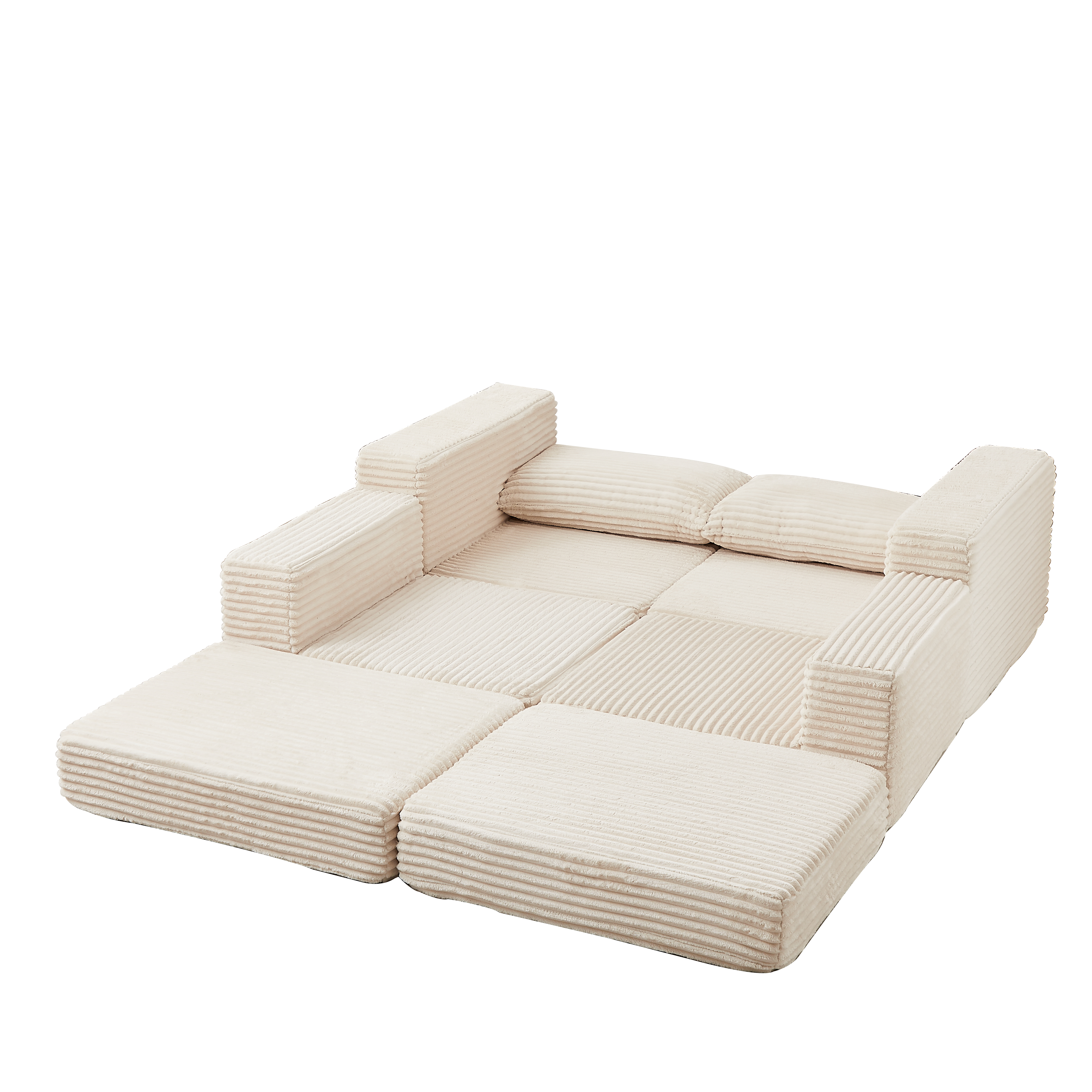 Corduroy 2-in-1 Sofa Bed with Two Pillows, Removable Footstool and Modular Design, Corduroy
