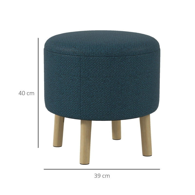 Round Ottoman with Hidden Storage, Linen-Look Blue
