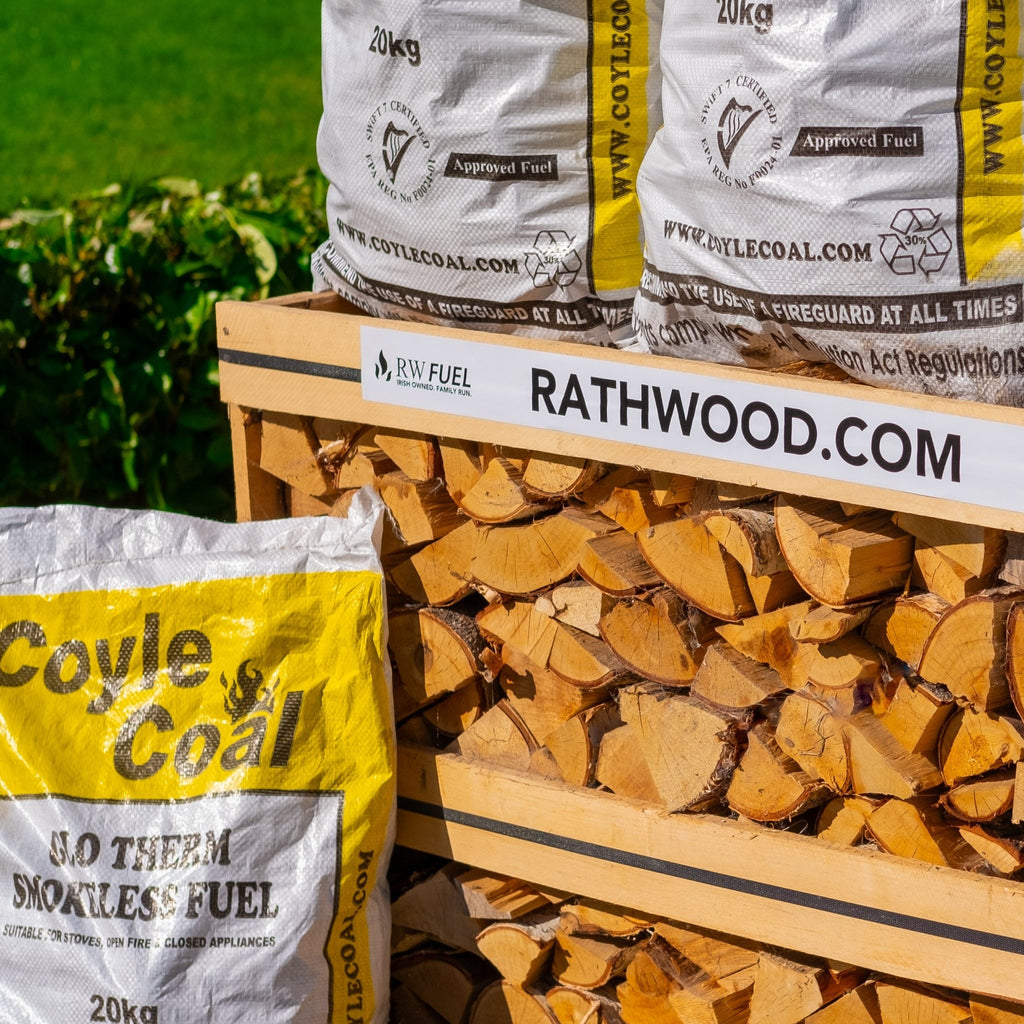 12 x 20kg Glotherm Coal and Hardwood Firewood 1m³ - 400kg Kiln Dried (4 Row) Pallet - Rathwood Store