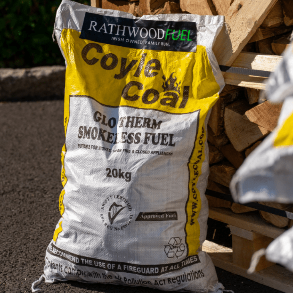 12 x 20kg Glotherm Coal and Mixed Firewood 1.2m³ - 510kg Kiln Dried (3 Row) Pallet - Rathwood Store
