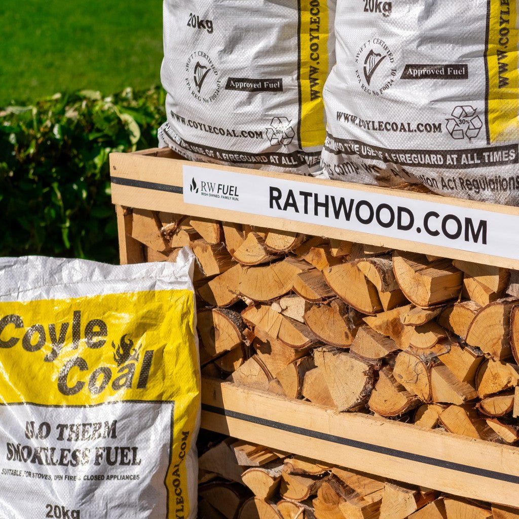 12 x 20kg Glotherm Coal and Oak Firewood 1m³ - 440kg Kiln Dried (4 Row) Pallet - Rathwood Store