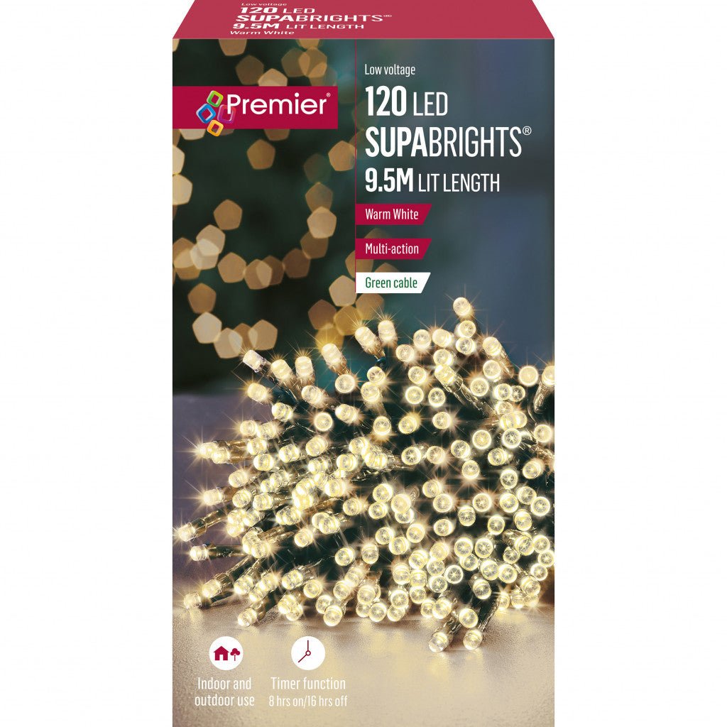120 Multi Action LED Supabrights Christmas Lights with Timer - Warm White - Rathwood Store