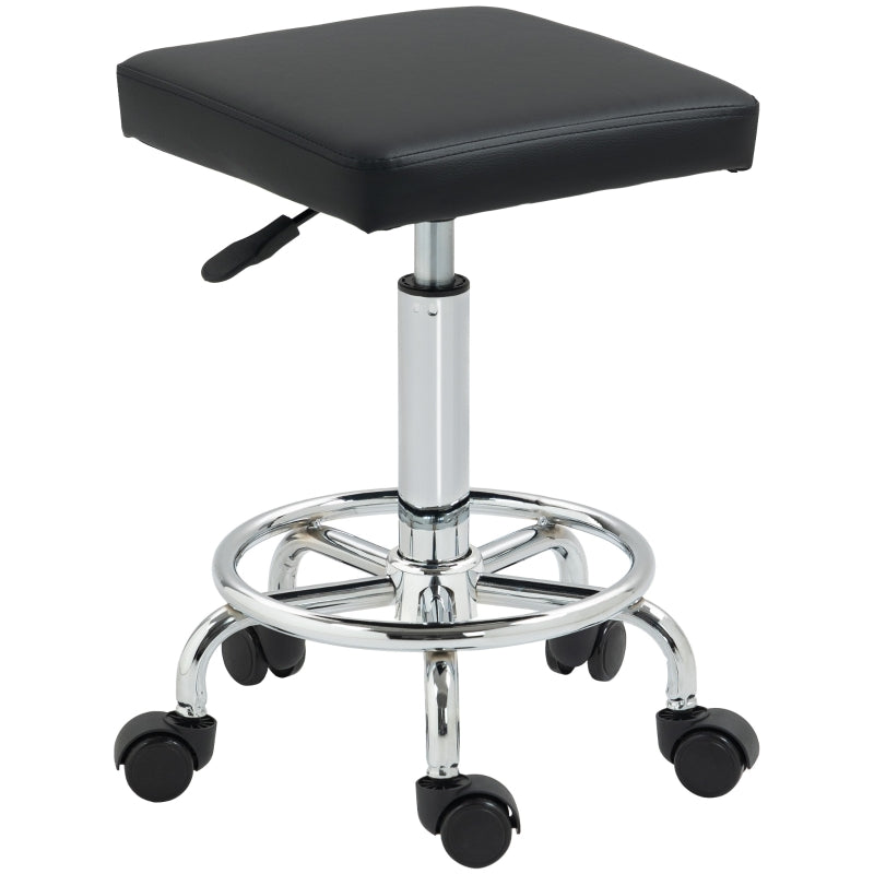 Salon Stool, Adjustable Height Swivel, Faux Leather Black