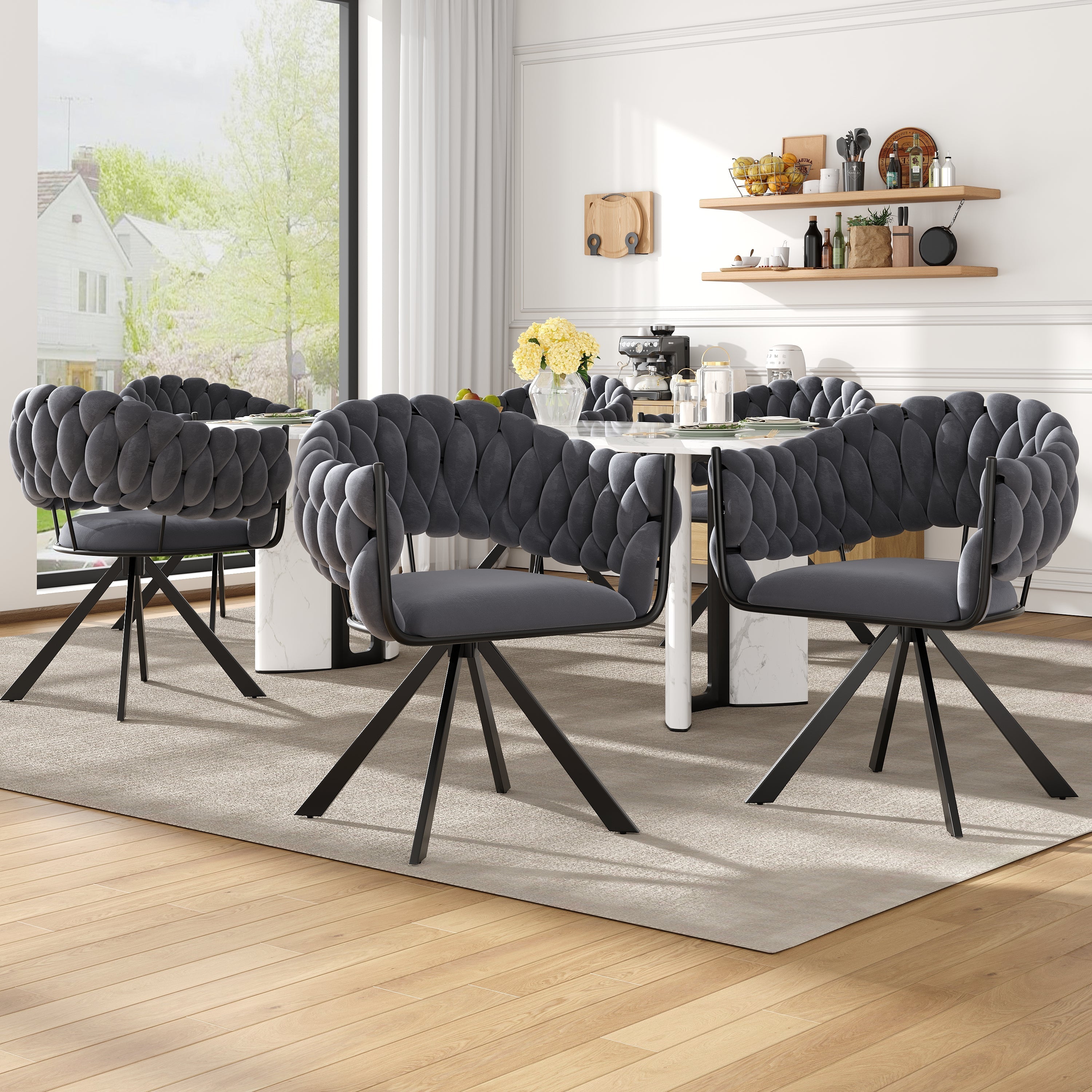 Dining Chair Set of 6 Velvet Upholstered Modern Ergonomic Metal Legs, Grey