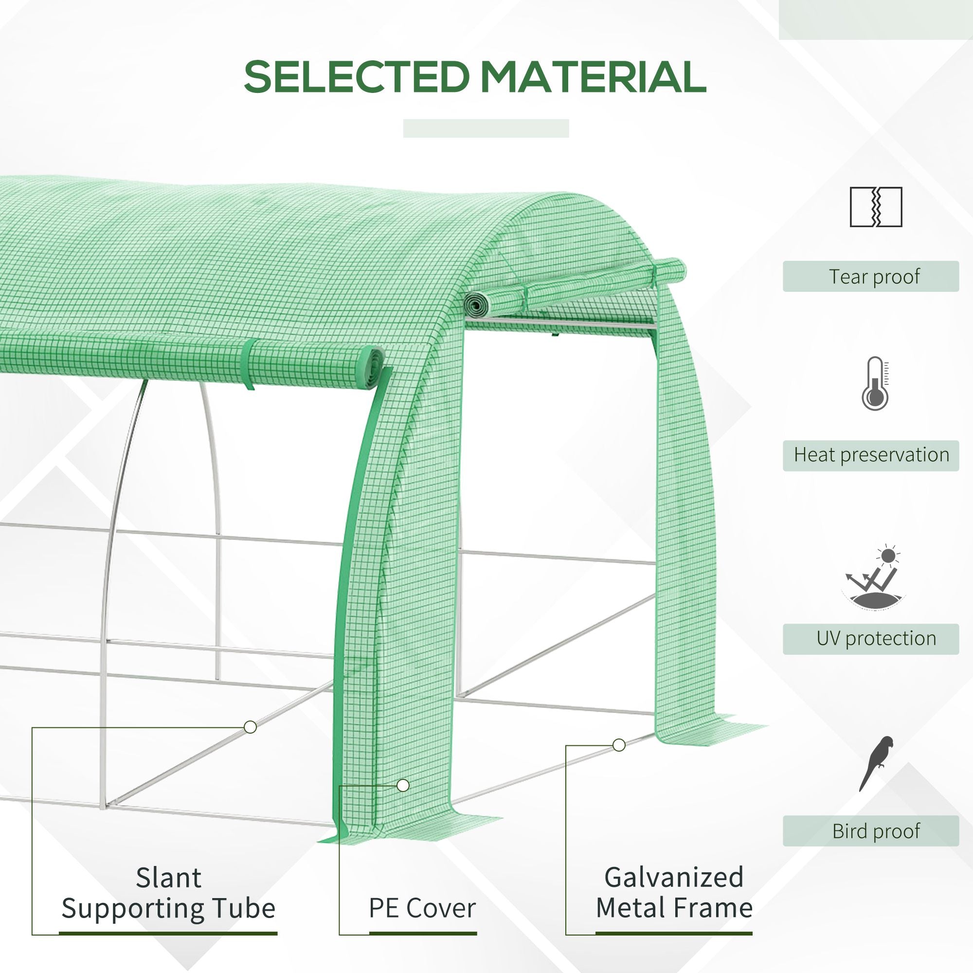 Polytunnel Greenhouse Walk-in Tent, Roll-up Sidewalls Zipped Door 6 Windows 3x3x2m, Green