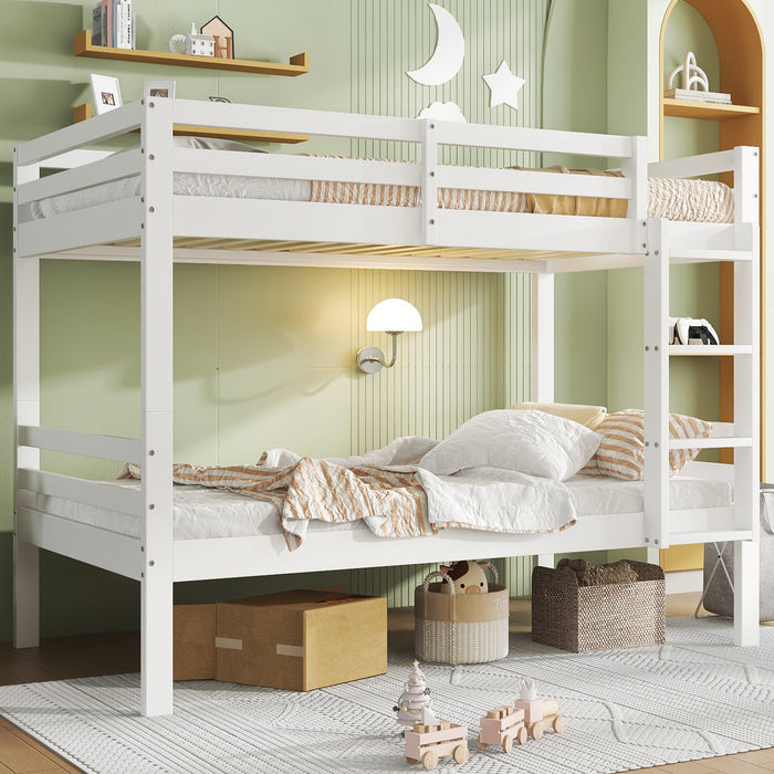 Bunk Bed for Children, Angled Ladder Fall Protection Divisible 2 Single Beds, Pine Frame White 90x200cm