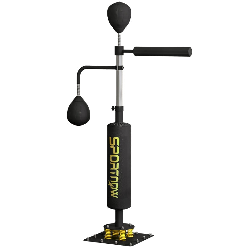 sportnow boxing stand, two speedballs, rotating boxing bar, kick pad, height-adjustable, steel, black