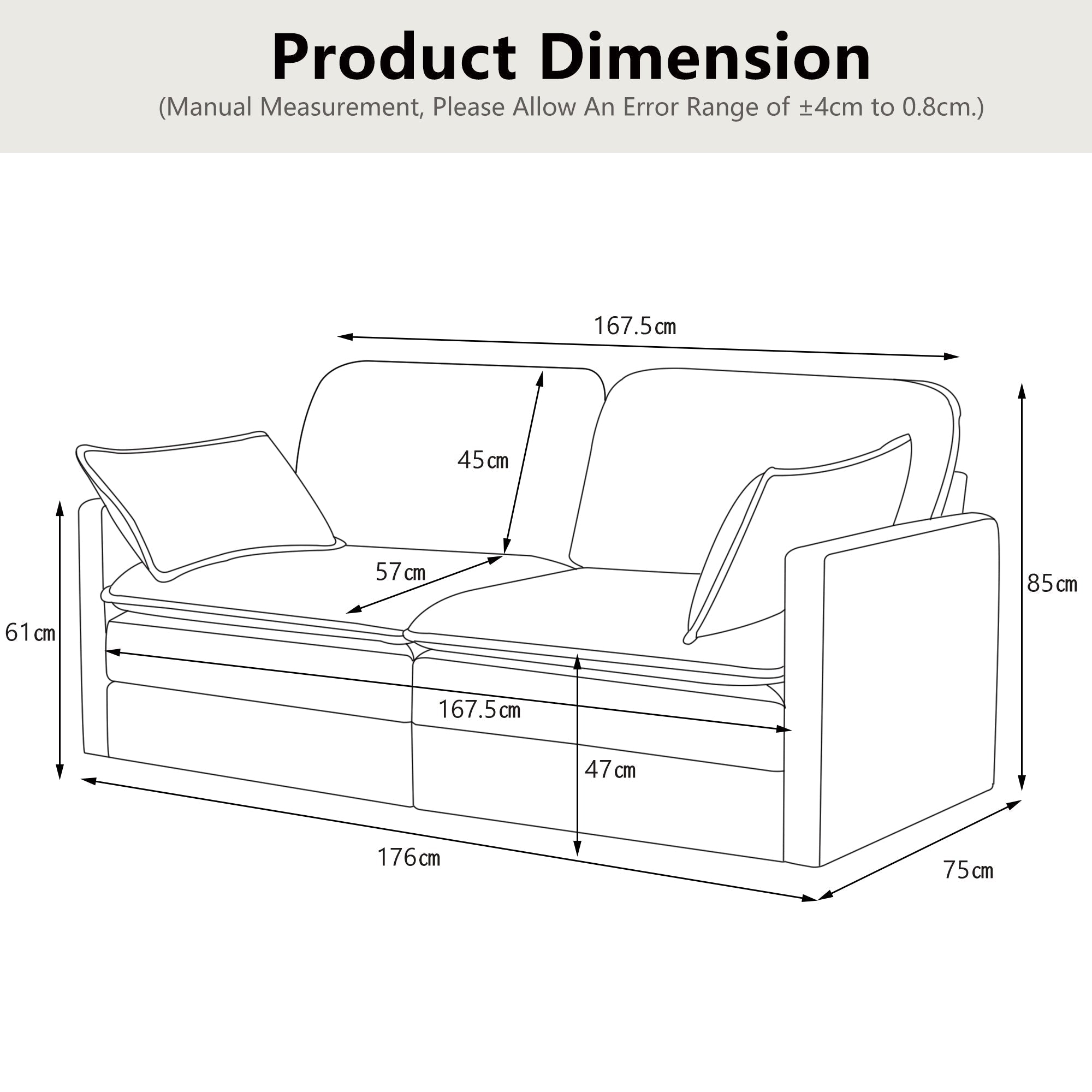 Modern Minimalist Sofa, 2-Seater Comfortable and Spacious, Living Room/Bedroom