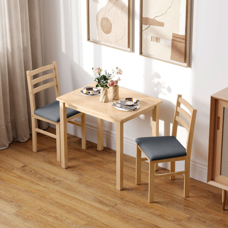 Dining Table Set, 3-Piece with 2 Upholstered Chairs, Space Saving MDF, Natural Wood