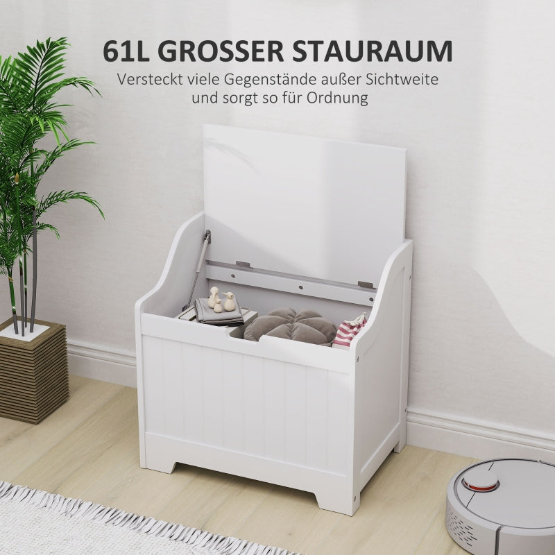 Storage Chest/Box with Lid, Safety Hinge U-Cutout, 60x38x56cm, White