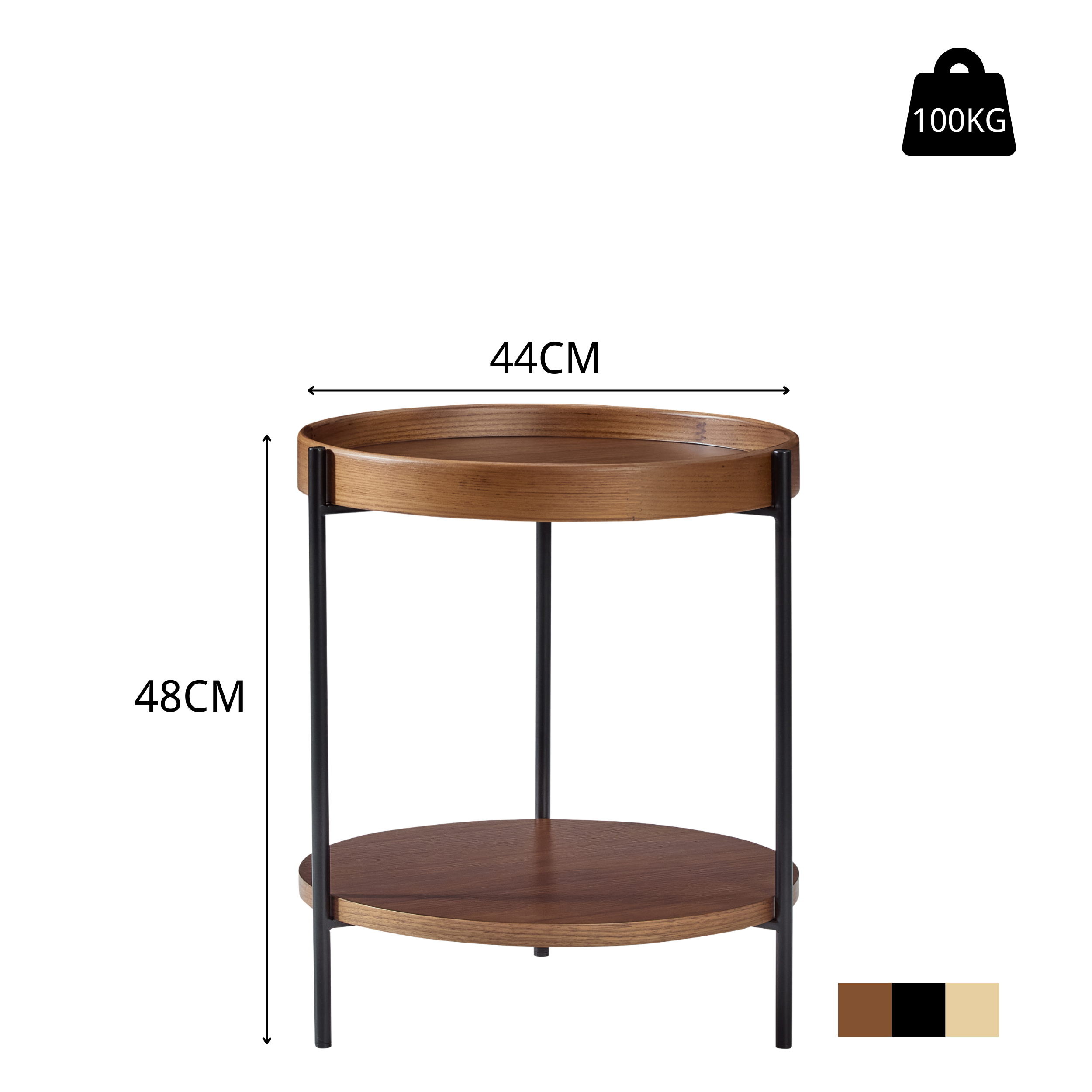 Modern Round Coffee Table with 2-Tier Tray and Iron Frame, Wood and Iron