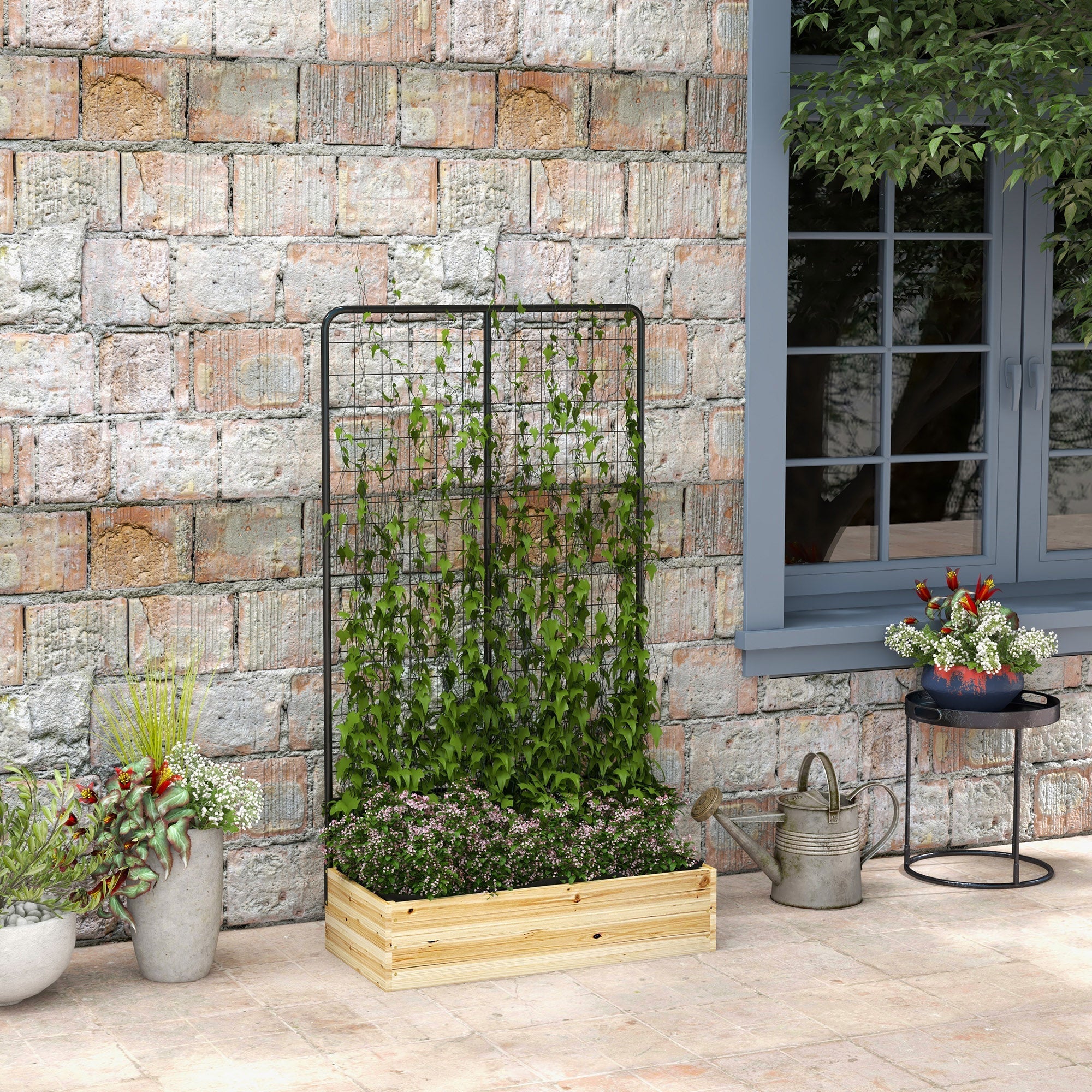 Raised Garden Bed Planter Trellis Herb Flower Box 80x38x145cm Natural Wood
