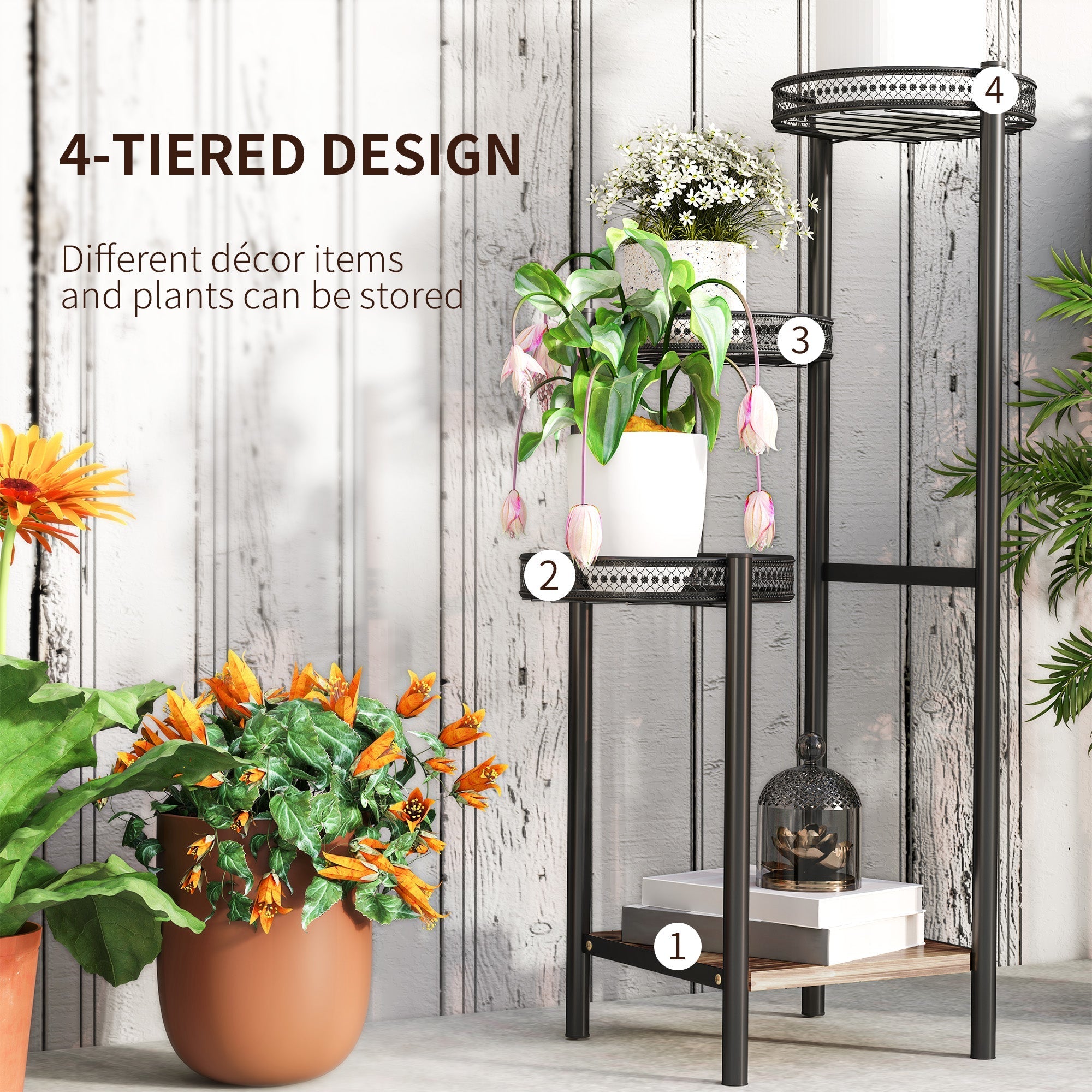 Plant Stand, Four-Tier Steel, Black