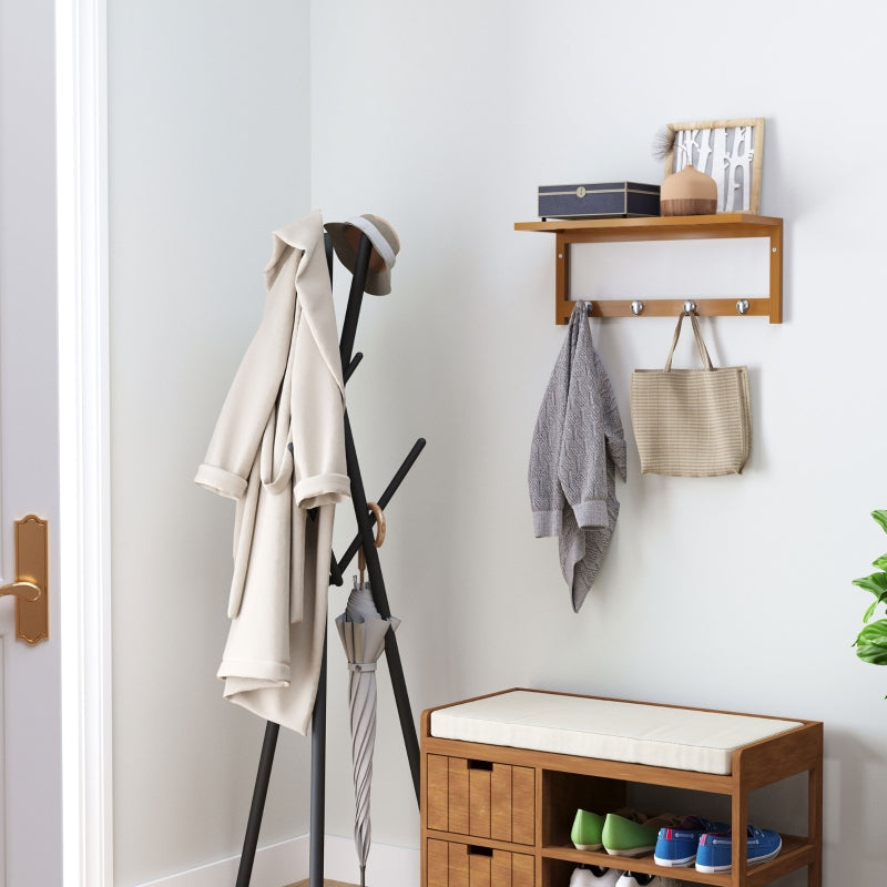 Wall-Mounted Coat Rack with Hooks 50cm - Natural Wood