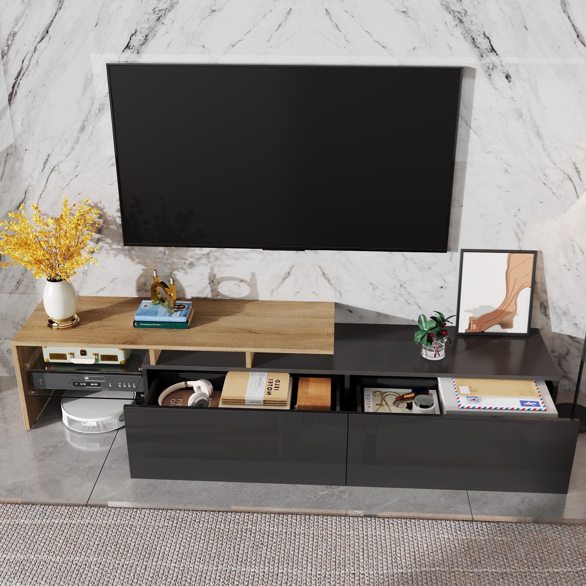 Modern TV Cabinet: Stylish, Elegant, Practical Storage, High-Gloss Black, Wood, Glass