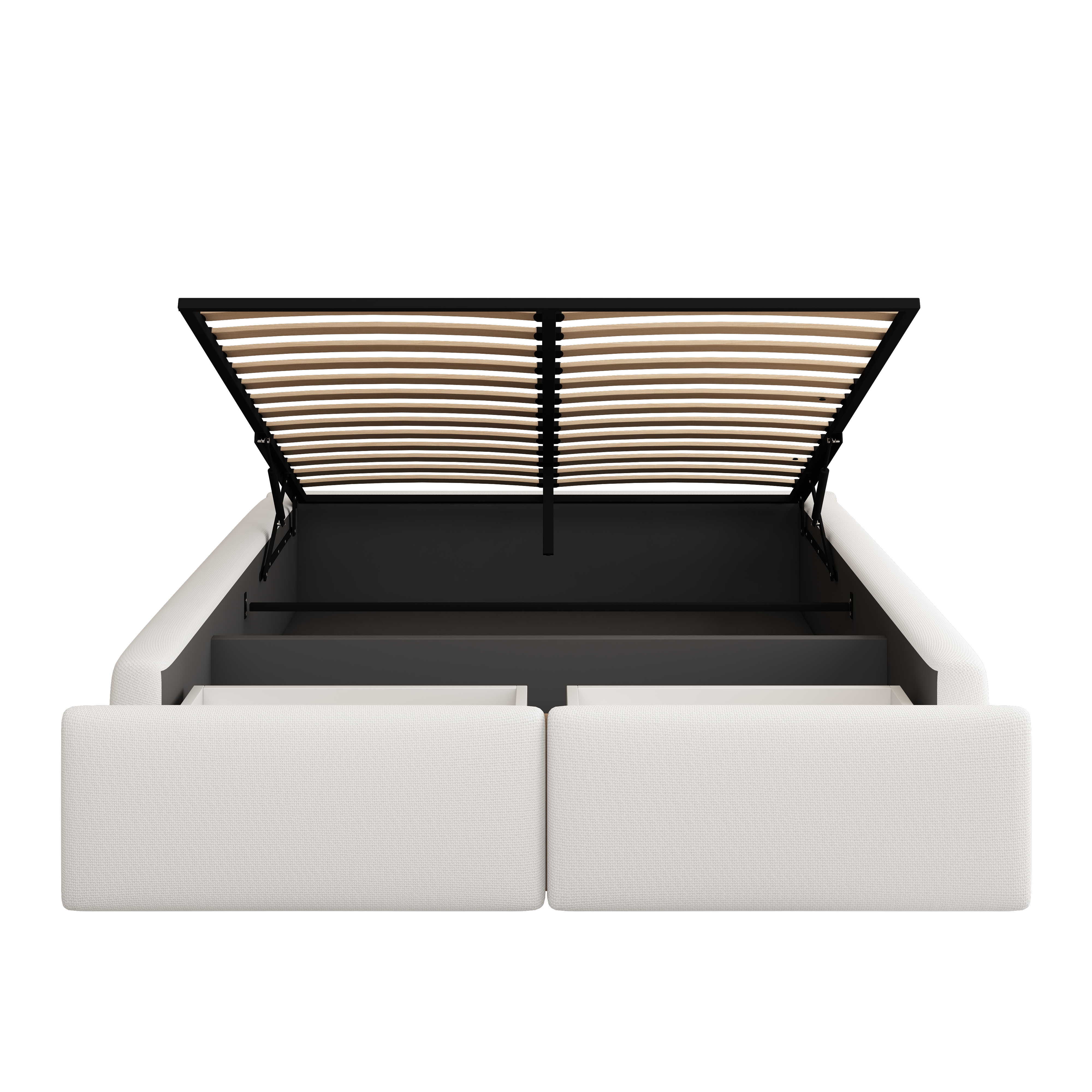Upholstered Platform Bed 140x200cm Hydraulic Storage 2 Drawers - White