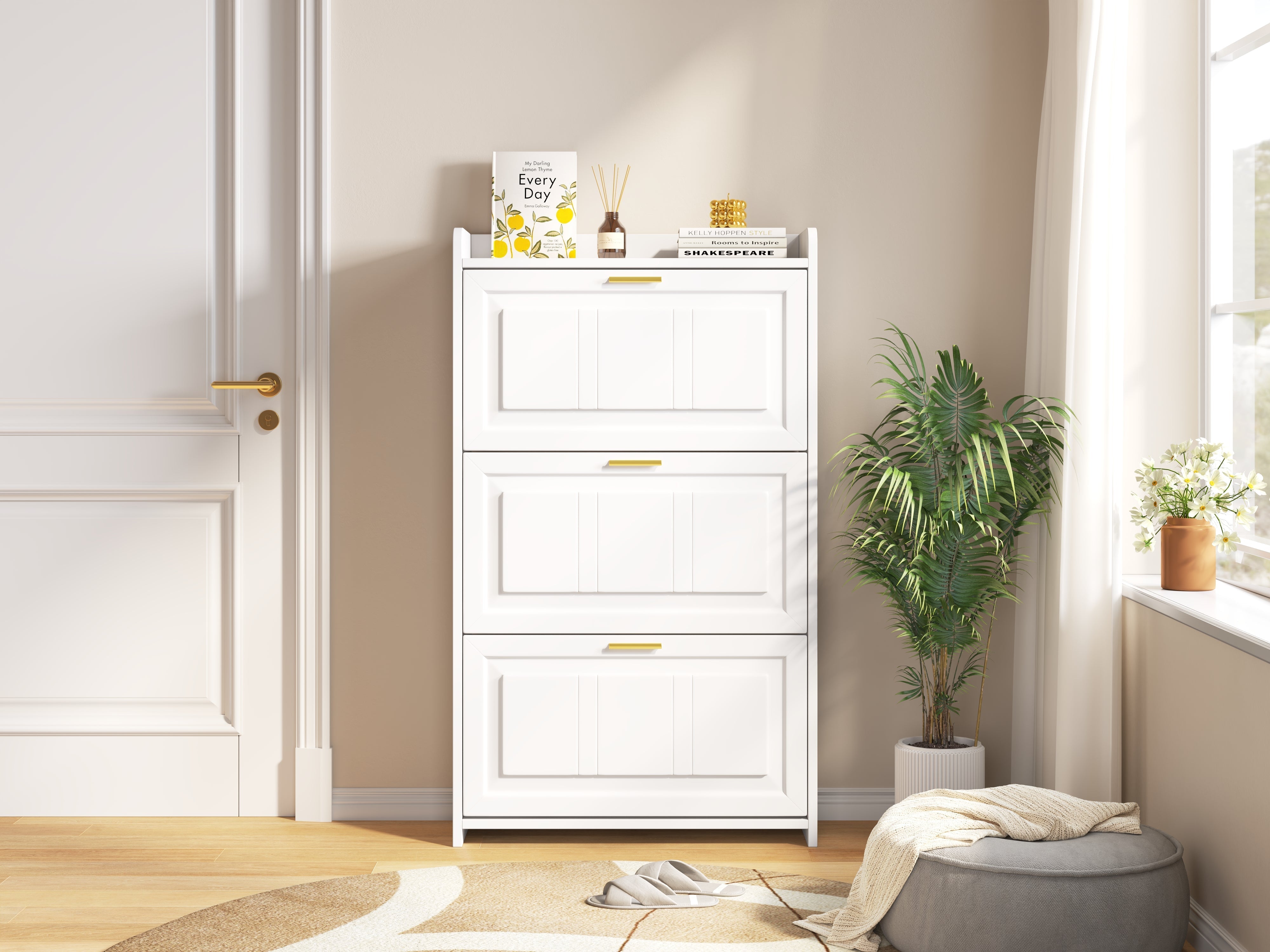 Shoe Cabinet 70x24x120cm with 6 Compartments - White MDF/Chipboard
