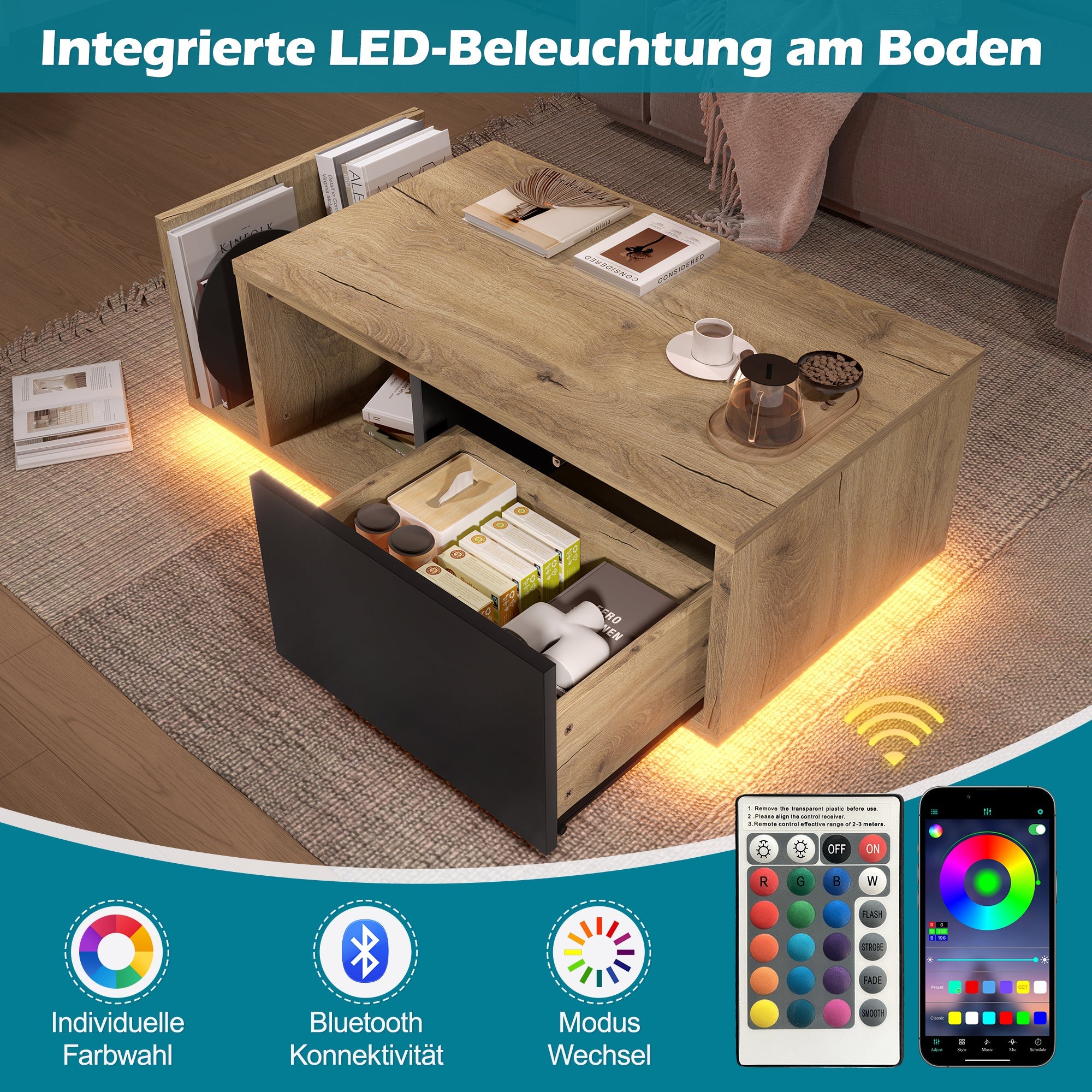 Retro Sideboard, Room Divider with LED Lighting, Wood-Metal Design