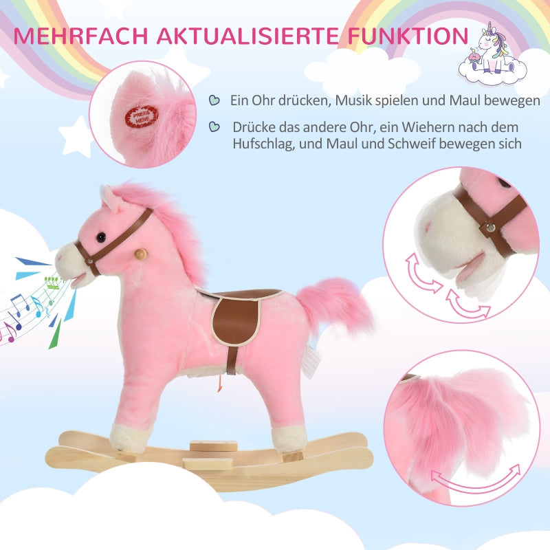 Rocking Horse Plush Rocking Animal with Animal Sounds for Children Pink