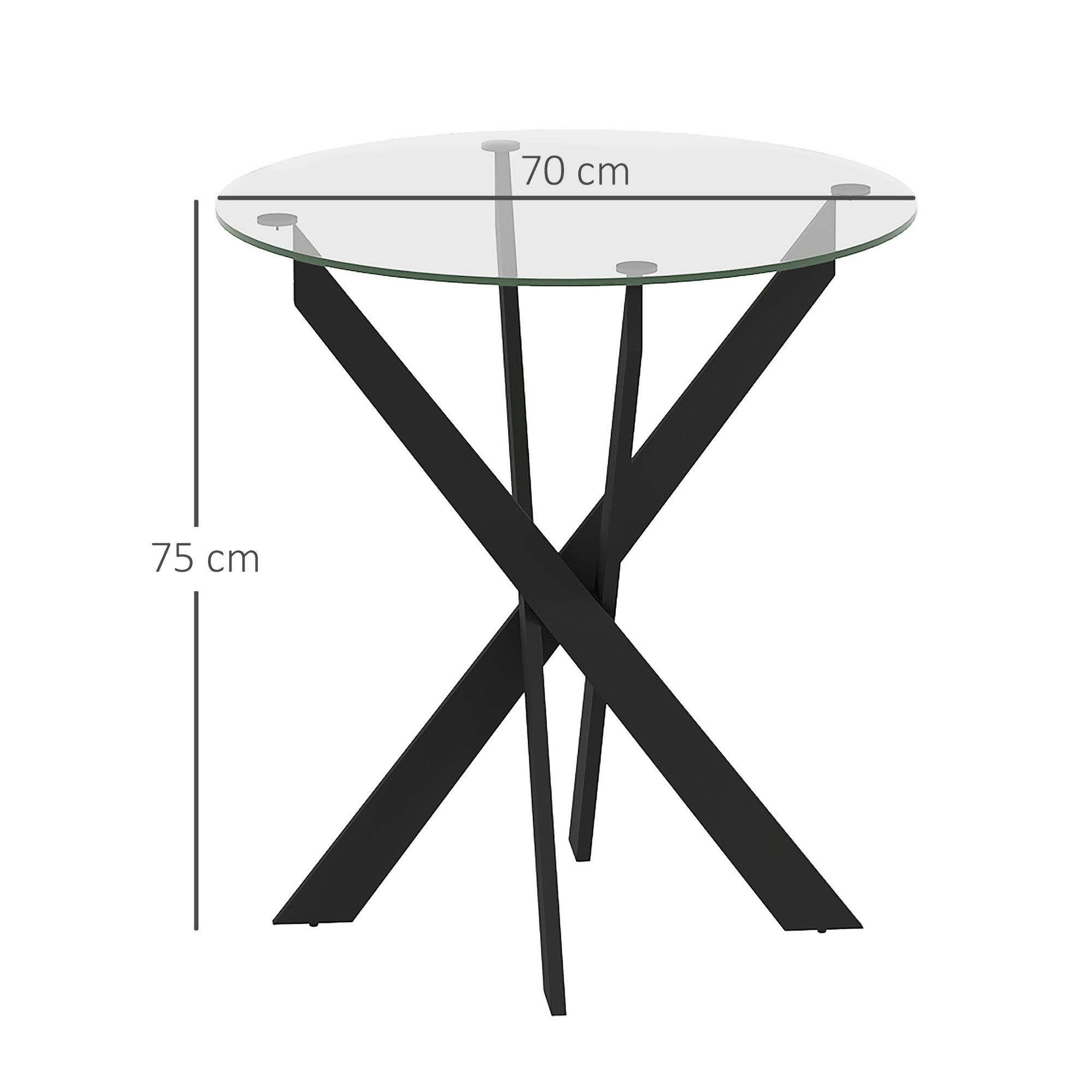 Dining Table, Round for 4 People, Steel Legs, Tempered Glass, Black + Transparent
