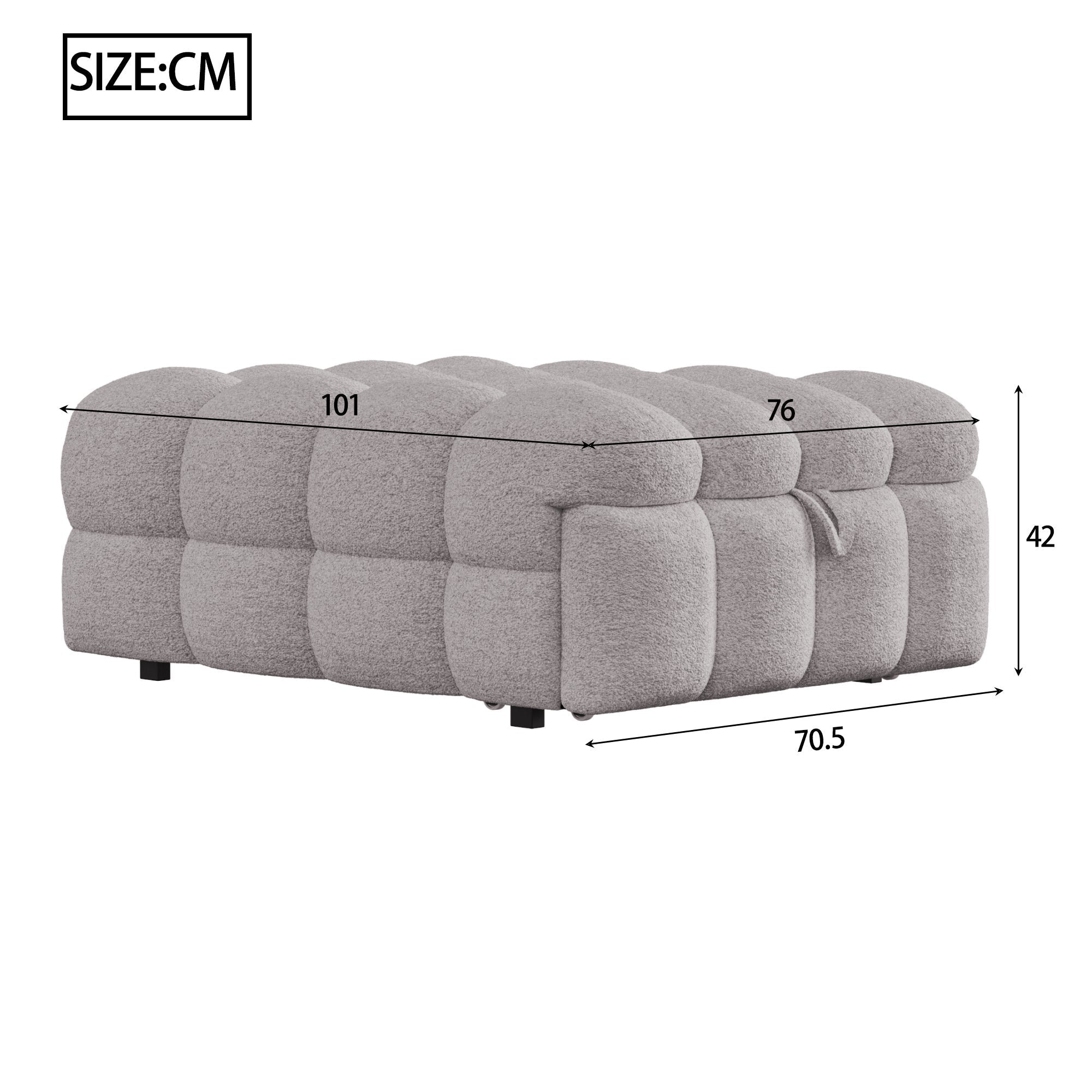 Upholstered Bed 2-in-1 Footstool Pull-Out Single Sofa Teddy Fabric Grey