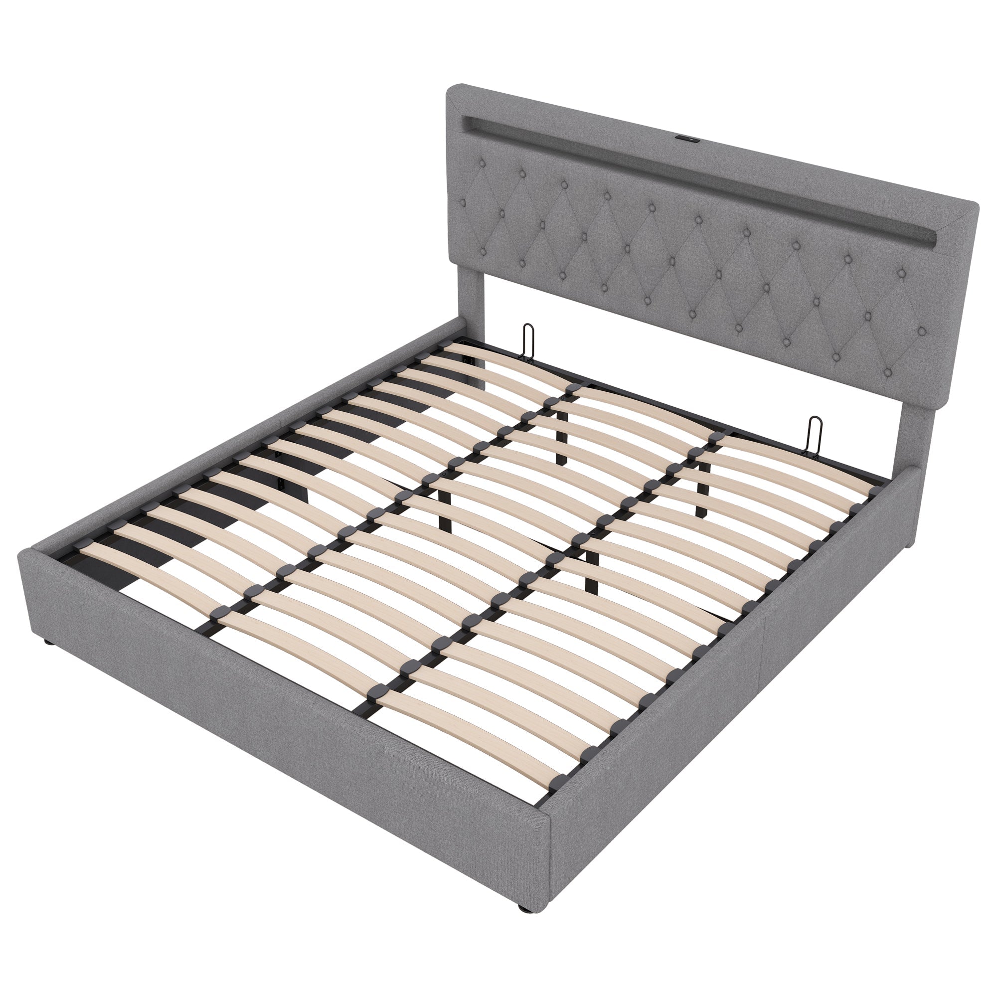 Upholstered Bed 180x200cm Hydraulic Lift Ambient Light USB - Grey