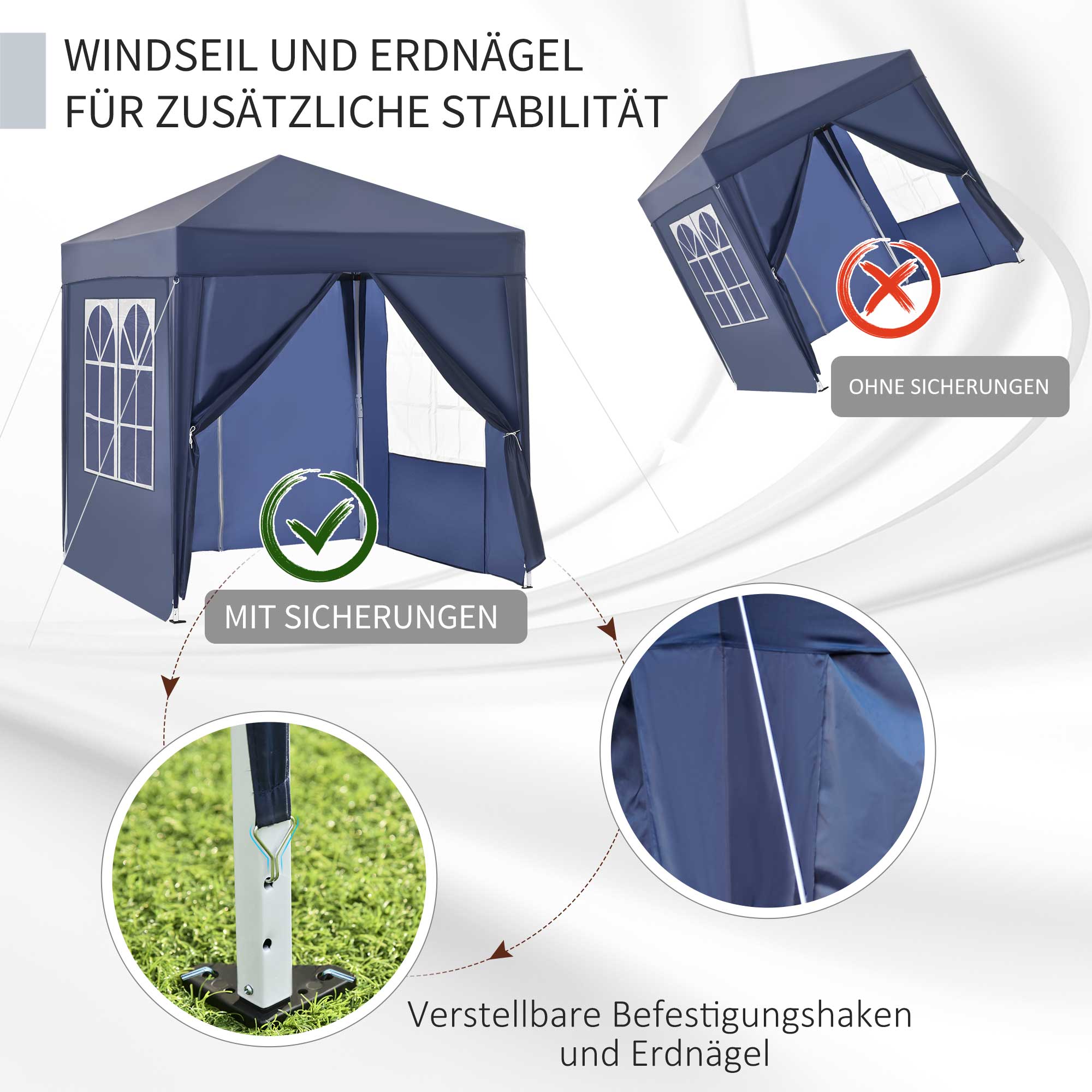 2x2m Folding Gazebo Marquee 4 Side Panels Window Door Oxford Metal