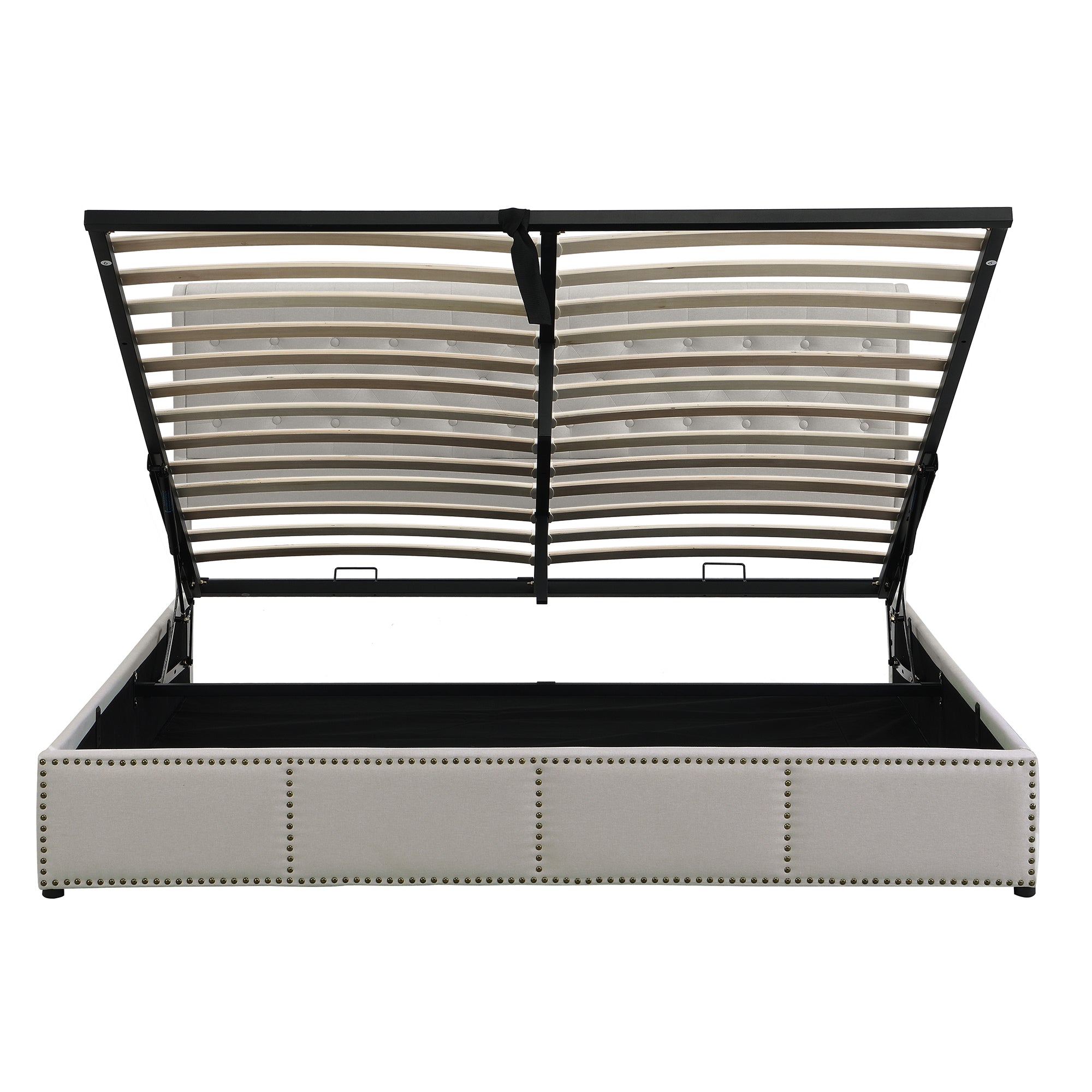 Upholstered Bed 140x190cm Hydraulic Storage Studded - Cotton-Linen