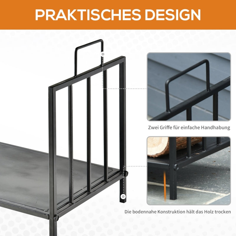 Indoor Firewood Rack with Handles 44.5x33x46.5cm - Black Metal